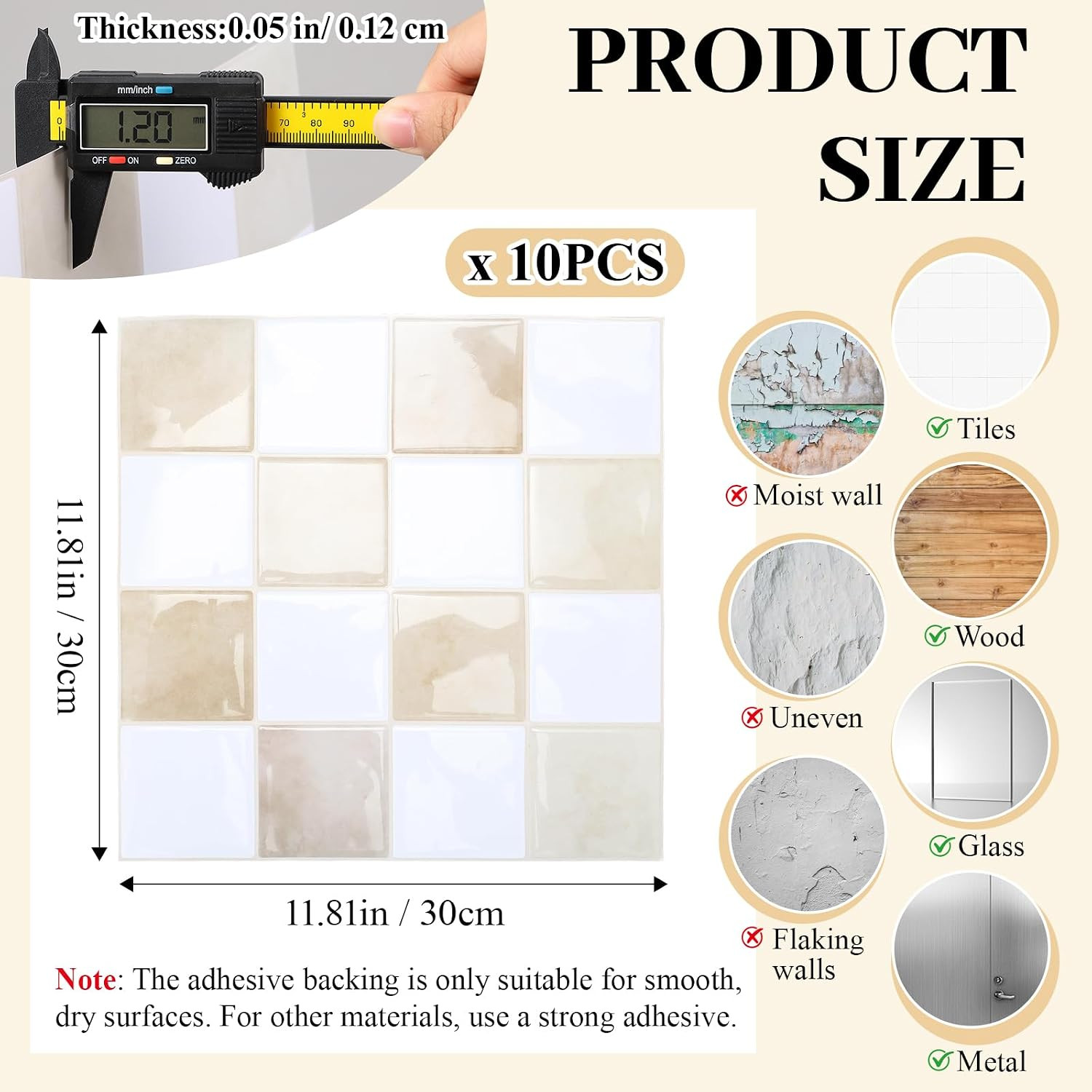 10 Pcs Heavy-Duty Peel and Stick Backsplash Checkered 11.8″ X 11.8″ Kitchen 3D A
