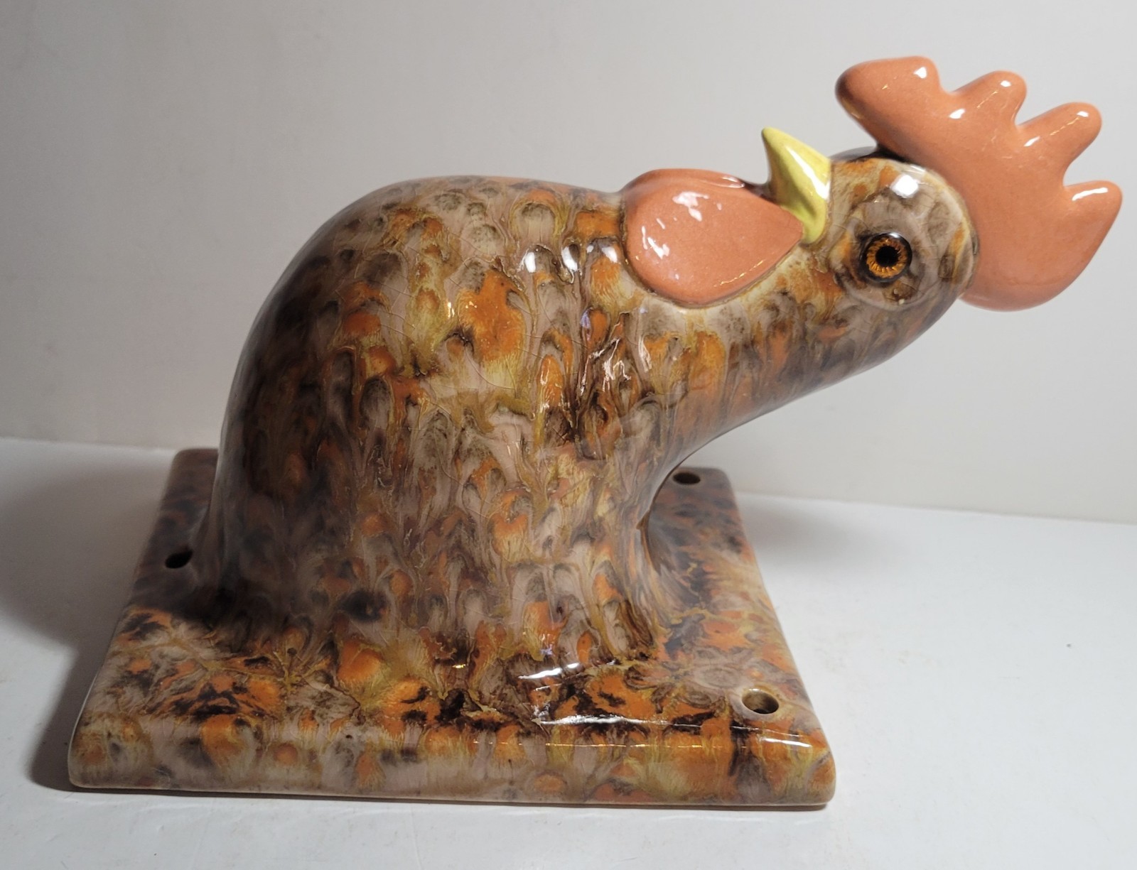 Unque Ceramic Wall Tile 3D Chicken- Rooster Head Glass Eyes Makers Mark dL