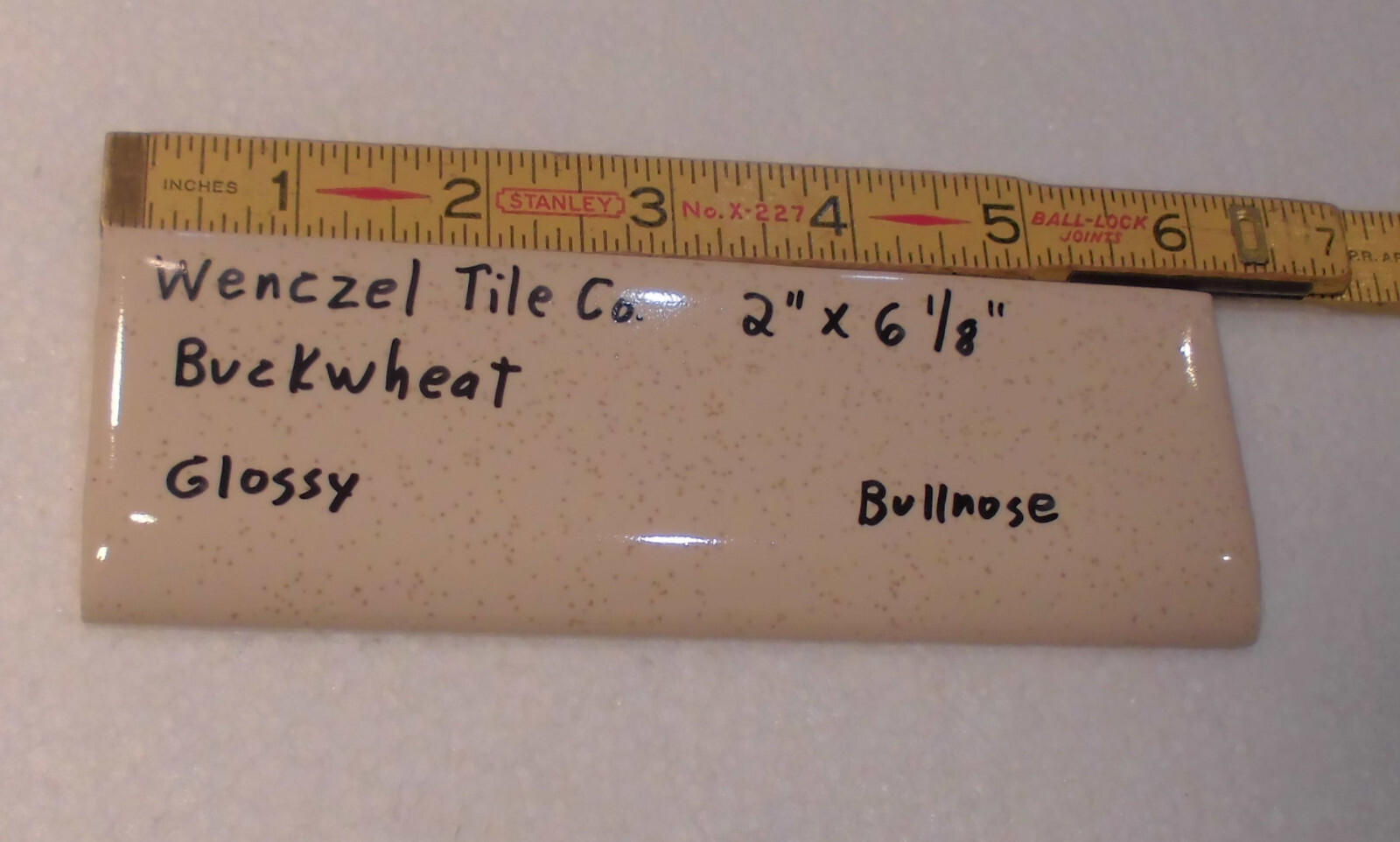 1 pc. Buckwheat – Oatmeal 2” X 6-1/8” Bullnose Ceramic Tile by Wenczel Co. NOS