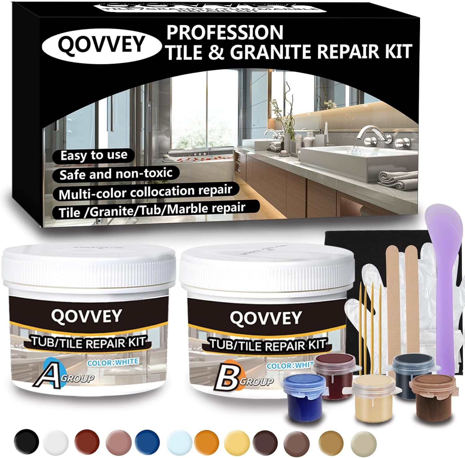 Tile & Fiberglass Quartz Countertop Repair Kit (Color Match), Granite & Tub Repa