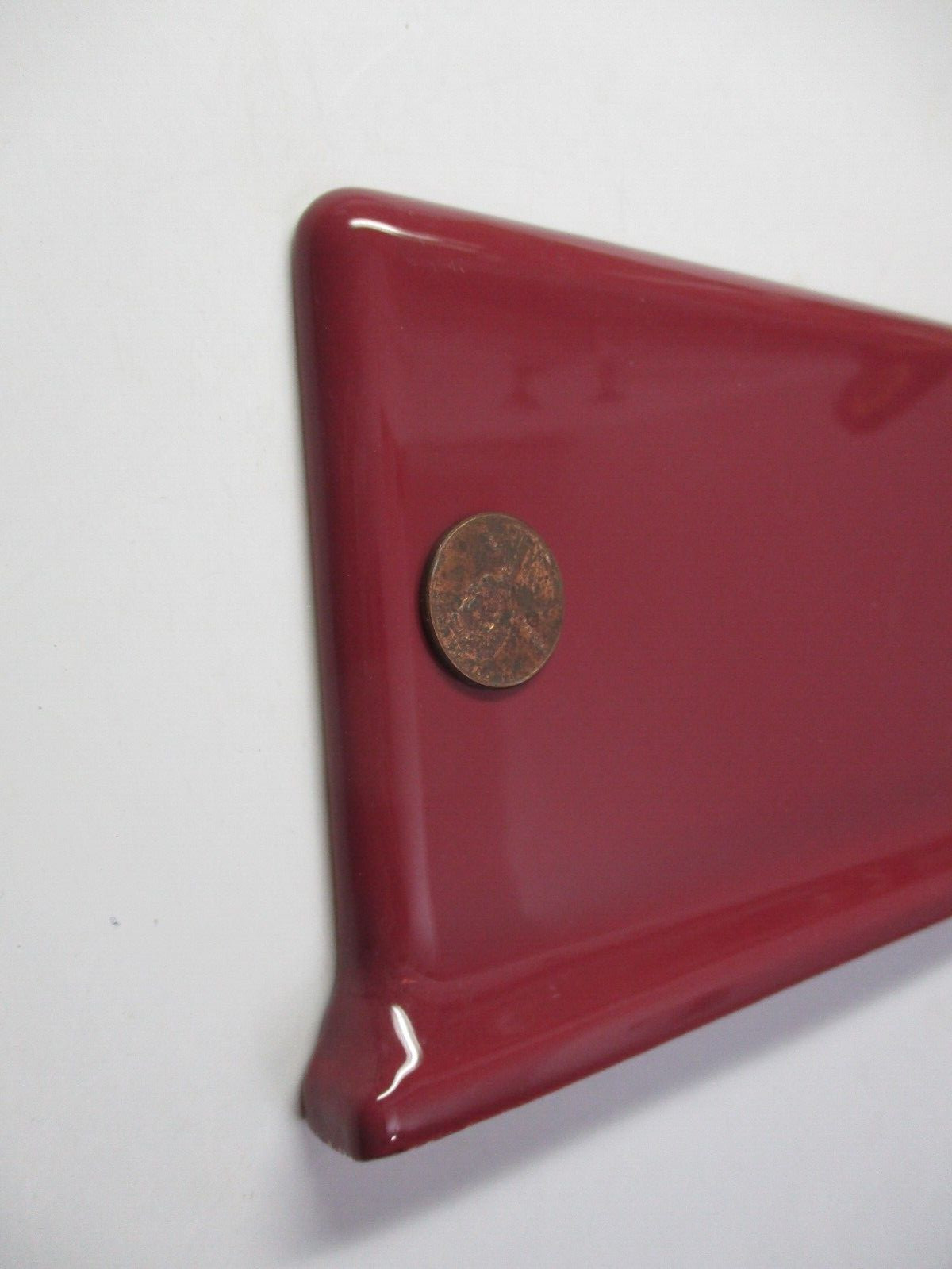 Mid State USA Plum Red Bordeaux Left End Cap Bullnose Cove Base Ceramic Tile Vtg