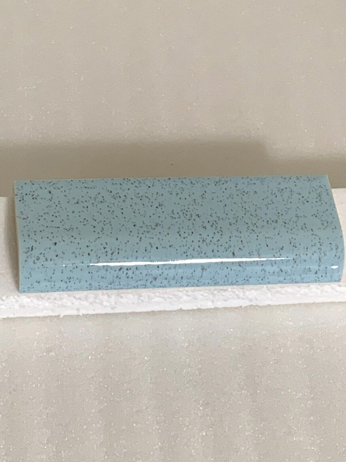 Vintage Stylon ceramic tile Stardust Blue/Speckled Black 2″ x 6″ Radius Bullnose