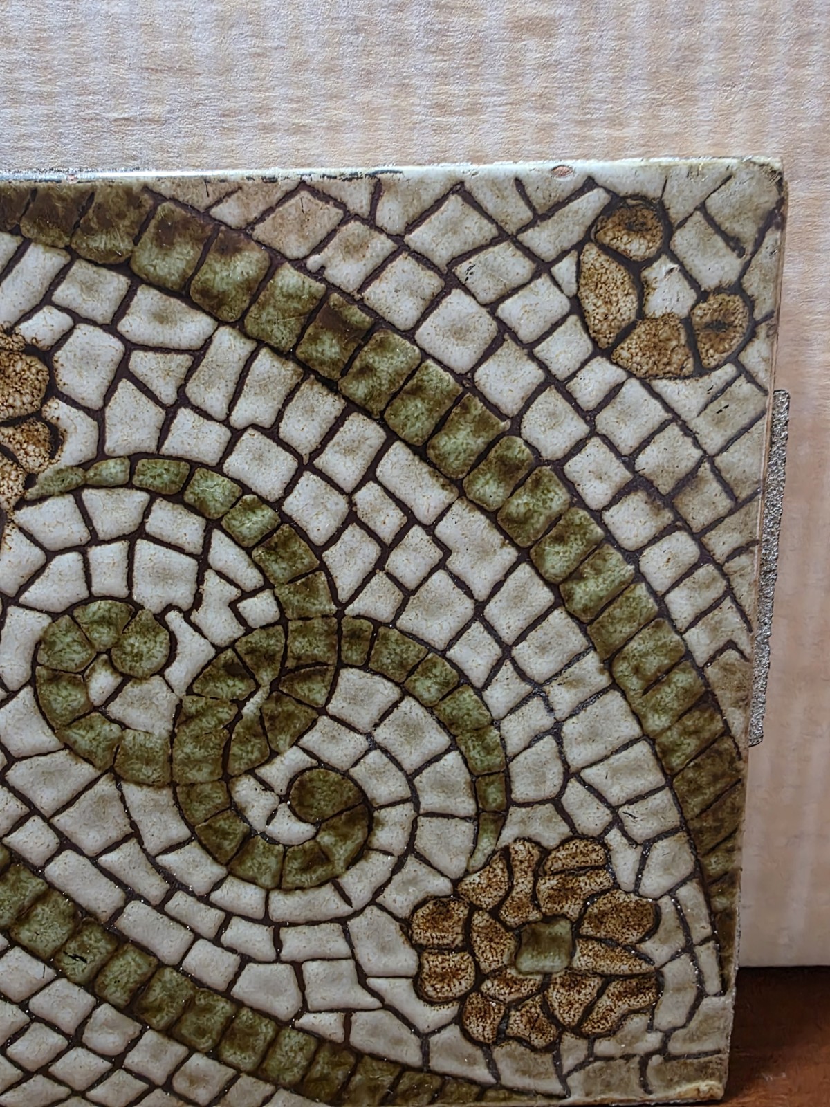 1970s Vintage Ceramic Floral Pattern Green/Floor Tiles Made In Italy