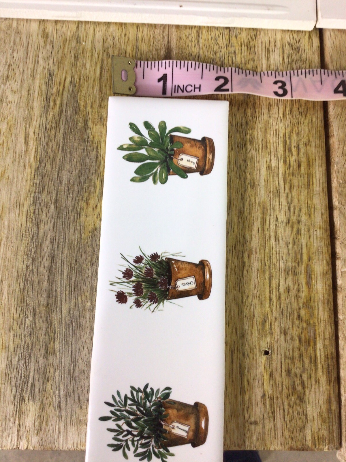 White Field Accent Wall Tile Potted Herbs Rosemary Chives Sage Set of 8