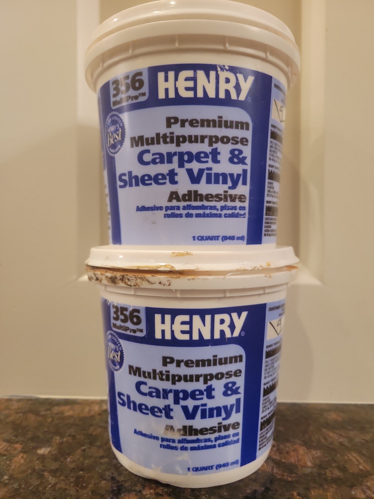 2( Two) Cans HENRY Premium Multipurpose CARPET & SHEET VINUL Adhesive 1 Quart ea