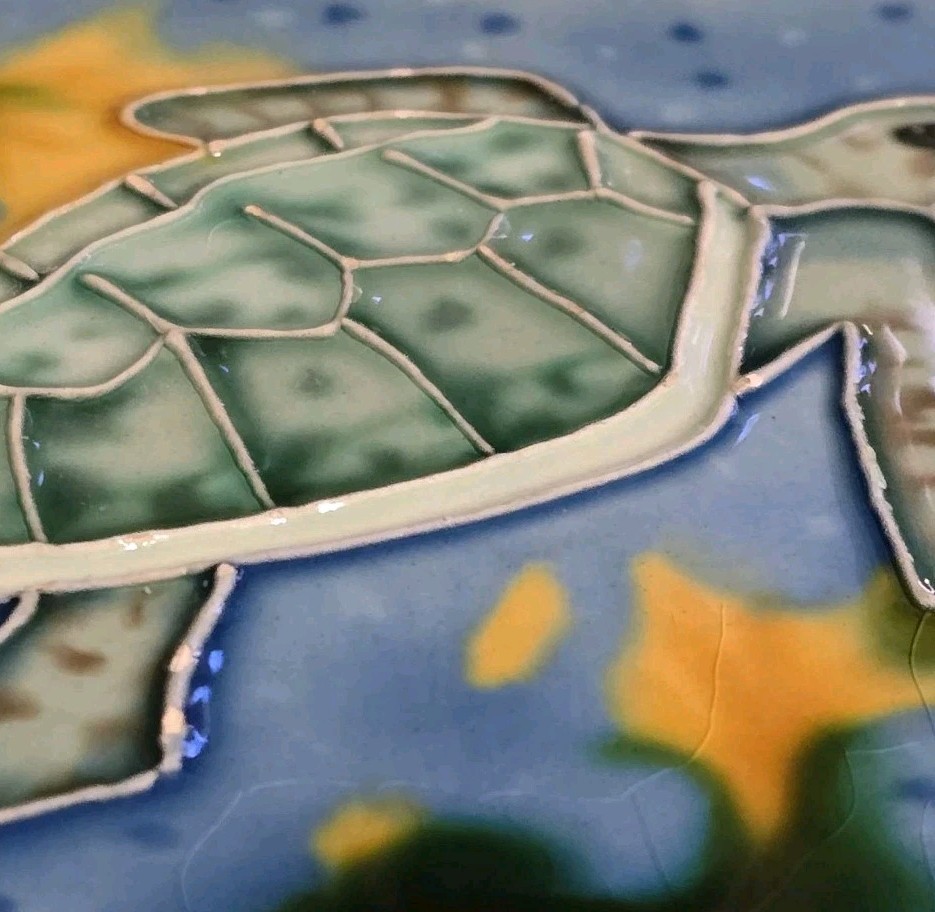 Sea Turtle Ceramic Tile Handpainted Tropical Sealife Beach 4” X 4” Beach