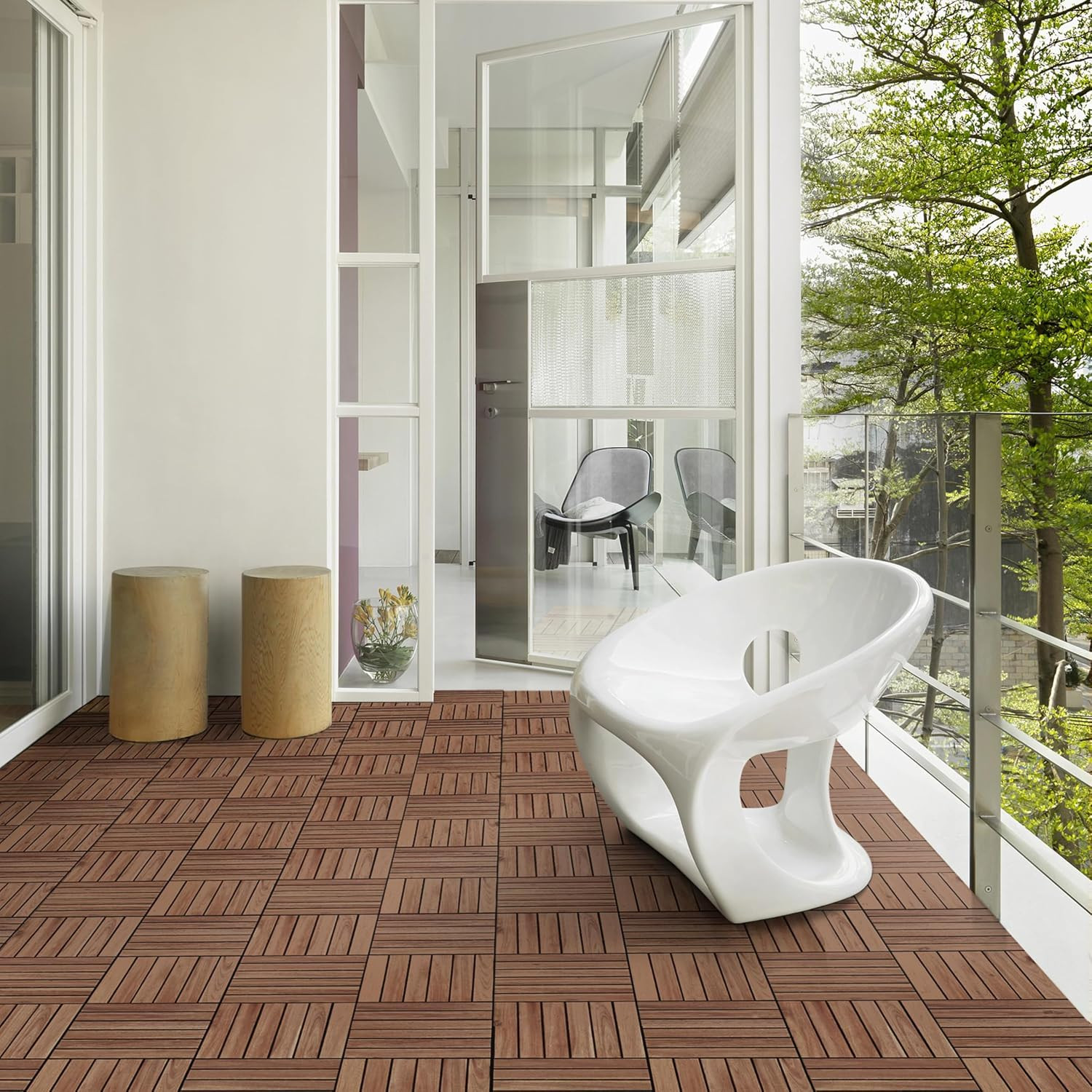 Yaheetech 27PCS Interlocking Deck Tiles Outdoor Patio Floor, Brown | Acacia Wood