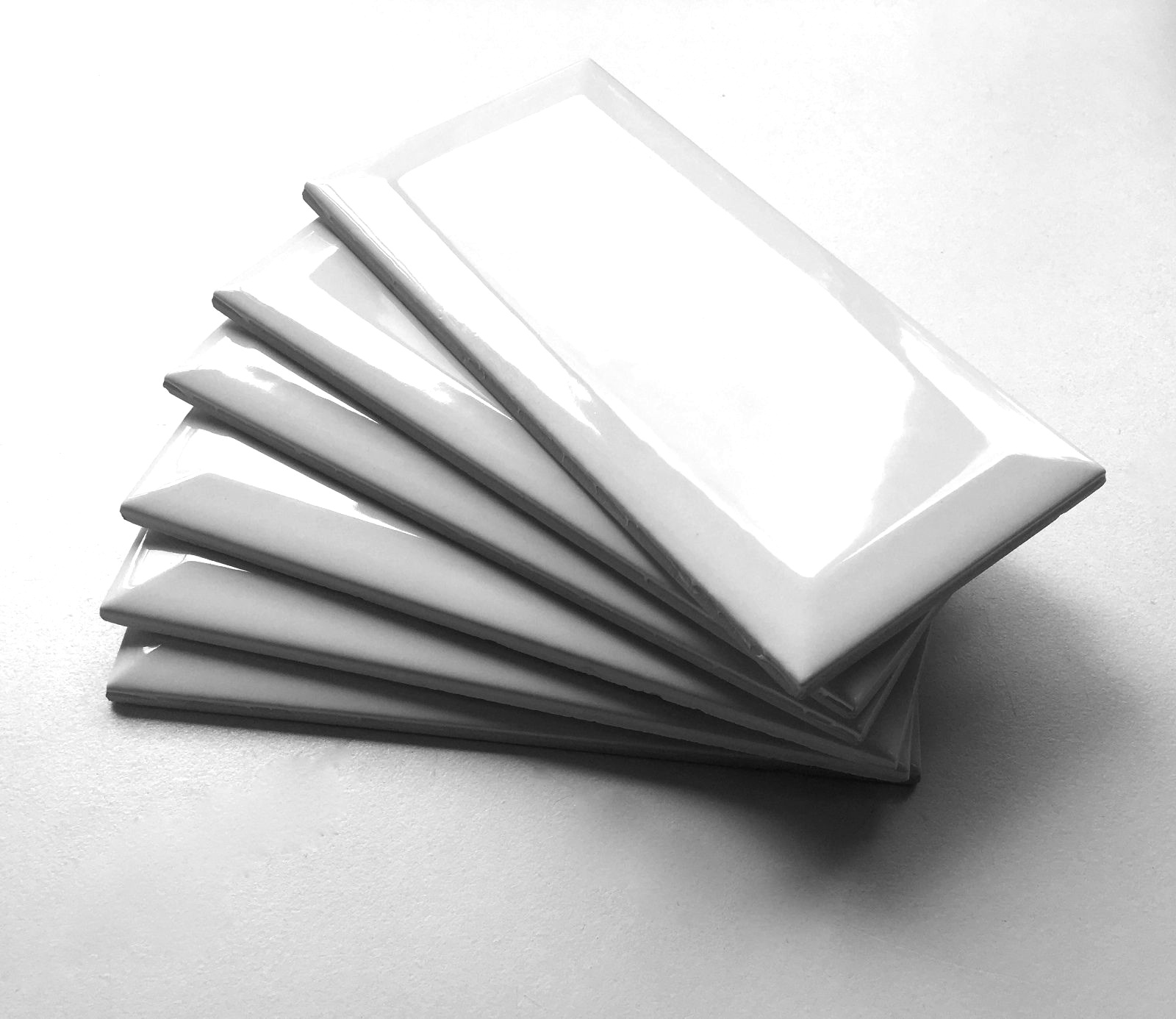 White 3×6 Beveled Shiny Glossy Finish Ceramic Subway Tile Backsplash Wall Bath