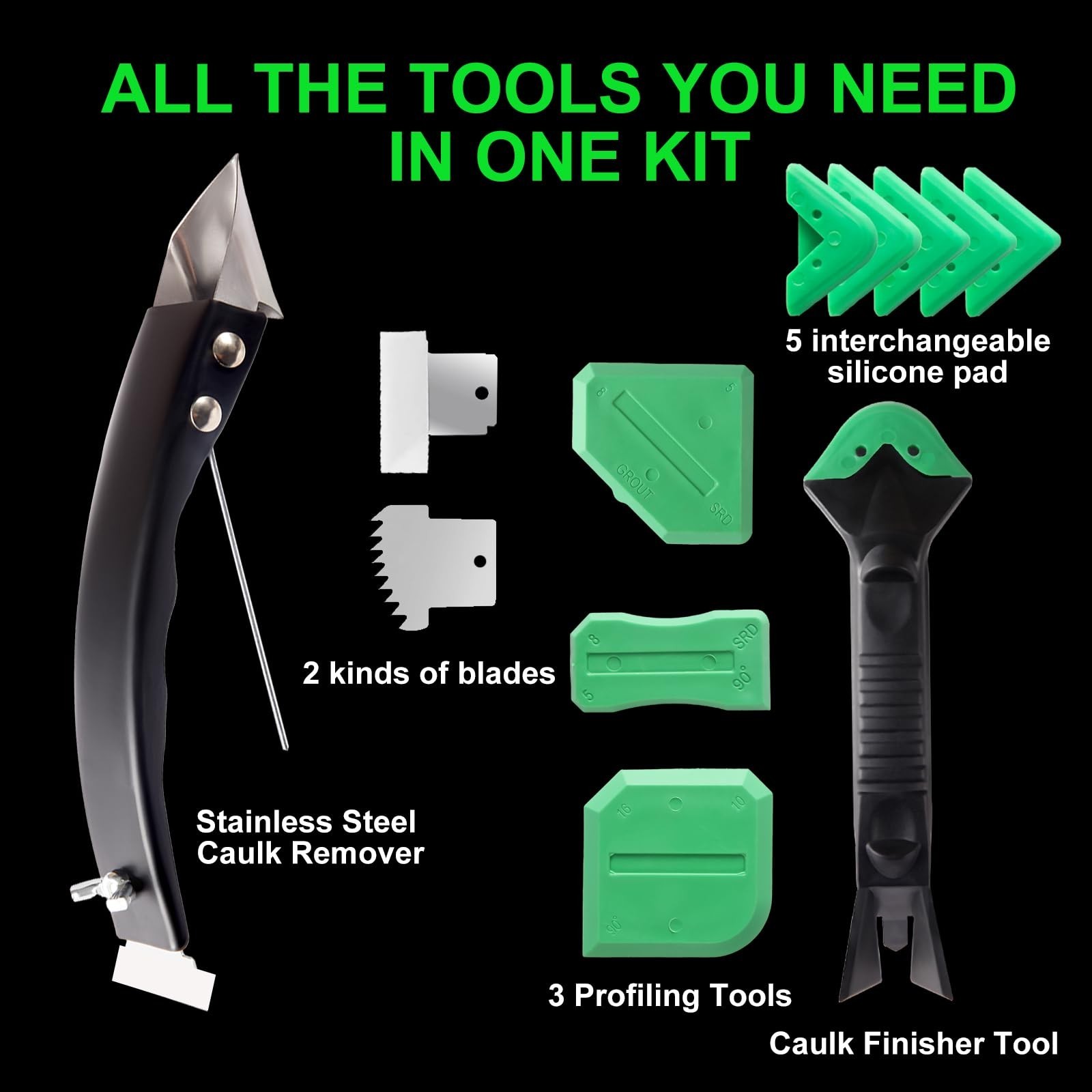Silicone Caulking Tool Kit, Stainless Steel Caulk Remover & Grout Removal Too…