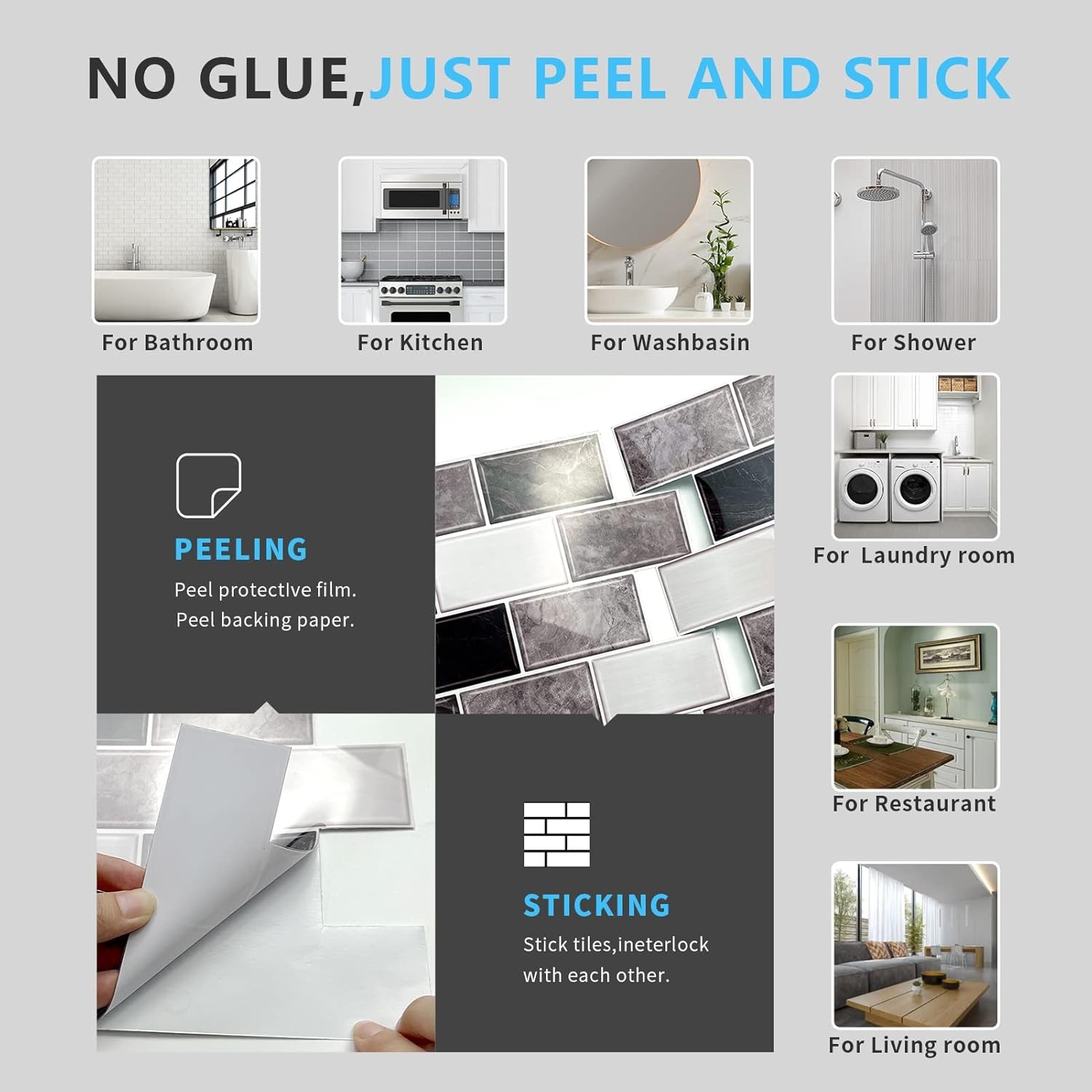 10-piece set of self-adhesive metro-style tile splashbacks for kitchens