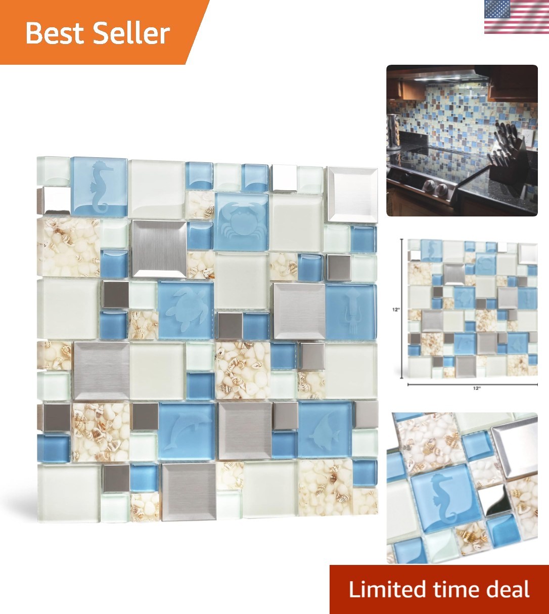 Unique Real Seashell Glass Tiles – 5 Sheets for Kitchen and Bathroom Backsplash