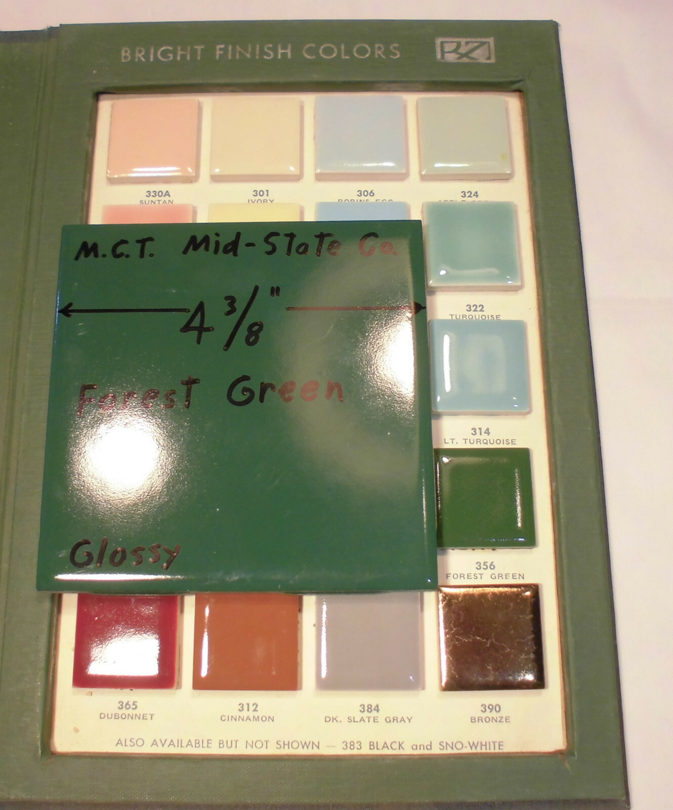 1 pc. Dark Forest Green: Ceramic Tile 4-3/8 by M.C.T. ; Mid-State Co.; NOS