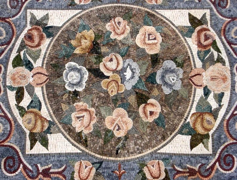 FLOWER ART RUG | Marble Stone Square Shape Mosaic Rug | Beautiful Home Handmade