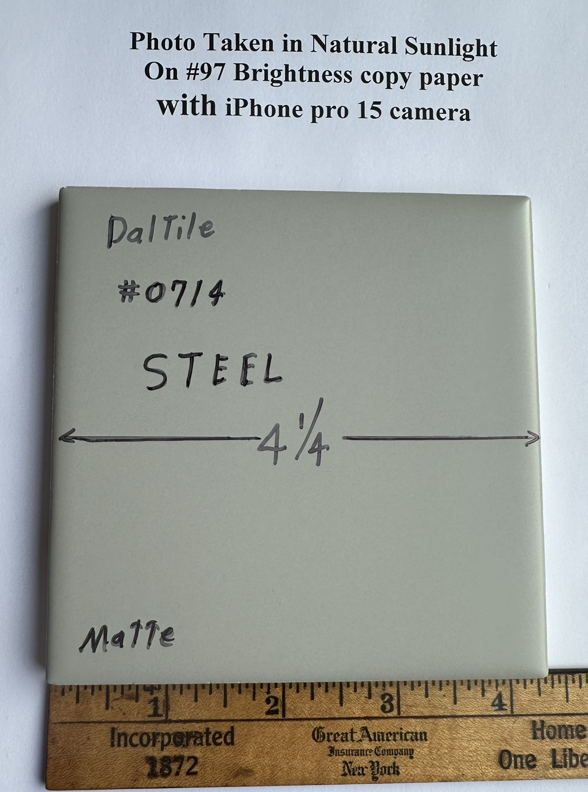 1 pc. Steel #0714: 4-1/4″ Matte Gray Ceramic Tile by Daltile, New