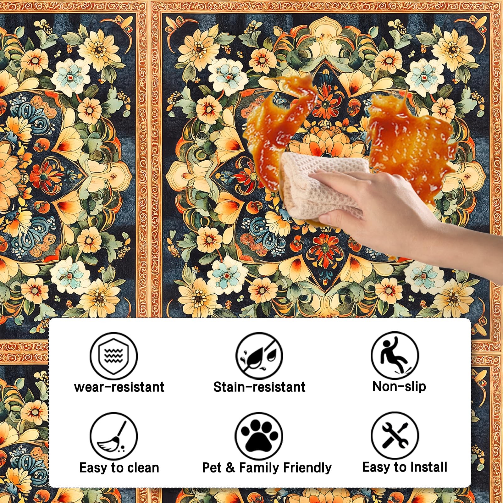 10 Pack Peel Stick Vinyl Floor Tiles 11.8×11.8 Inch Mandala Floral Pattern