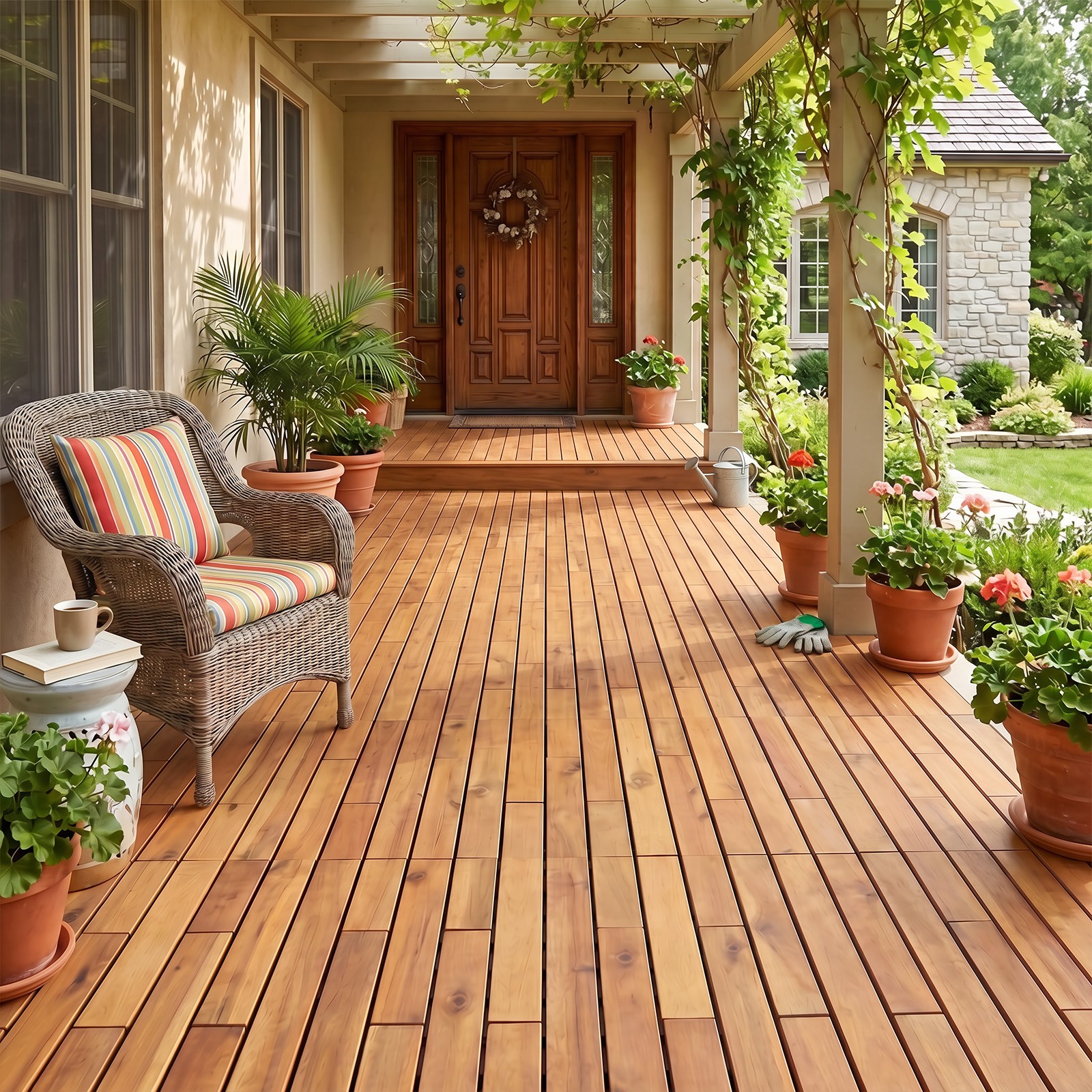 24″ x 12″ Acacia Wood Interlocking Deck Tiles, 36 PCS Waterproof Flooring Tiles