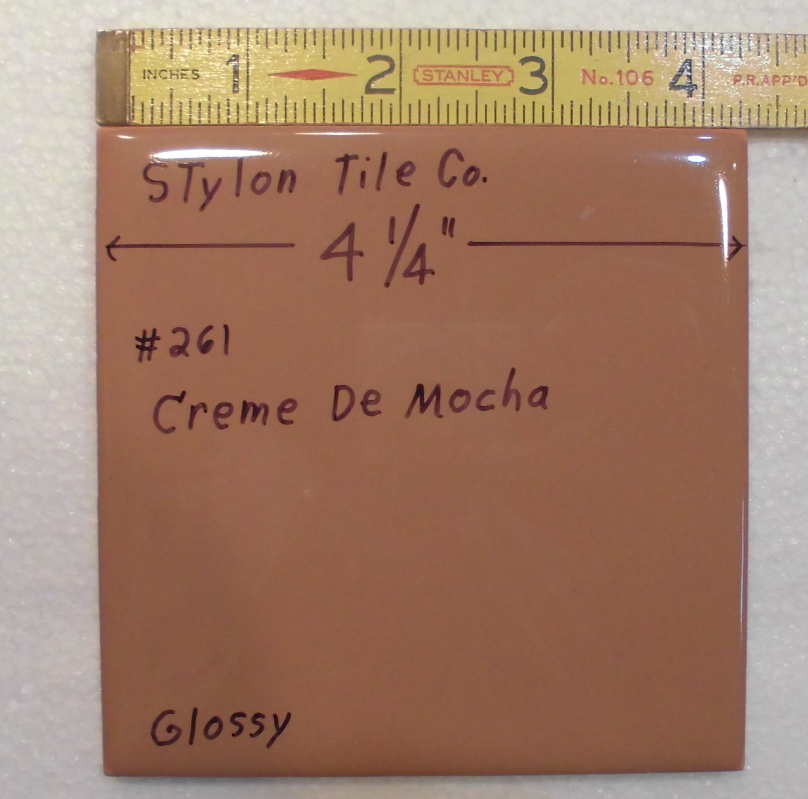 1 pc. Creme De Mocha: 4-1/4″ Glossy Ceramic Tile by Stylon Co. New Old Stock