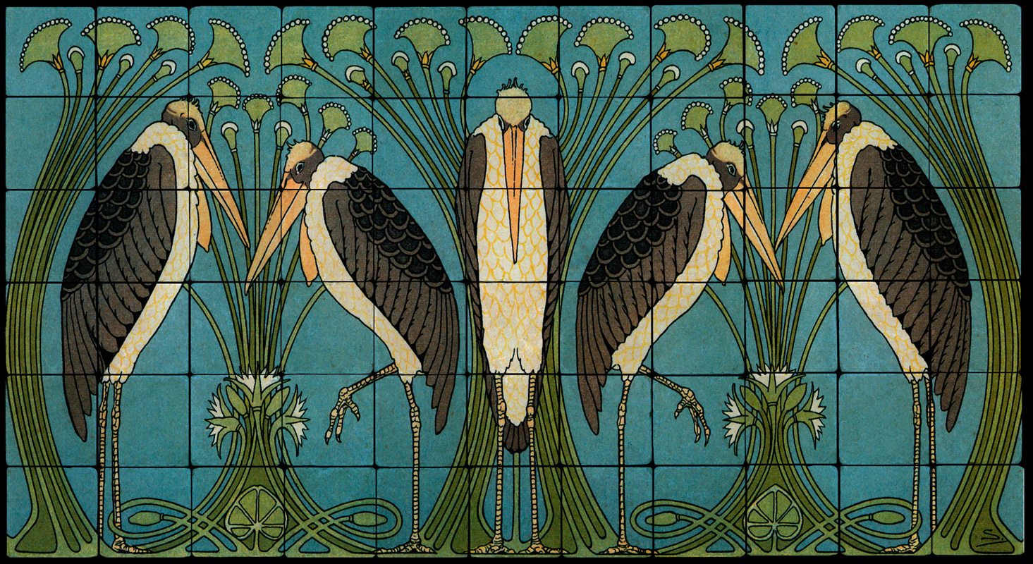 Art Nouveau Marabou Stone Marble Tile Mural Backsplash 44×24 William Morris