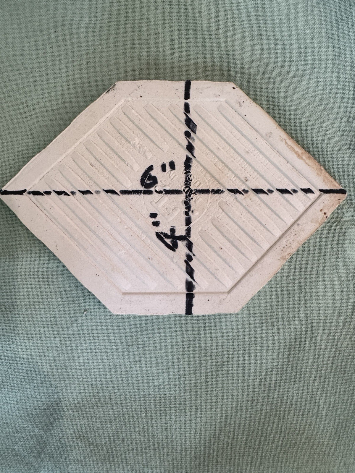 1 pc. Hexagon 4″ X 6″ Off White Ceramic Tile; Crystal Glazed; Florida Co.