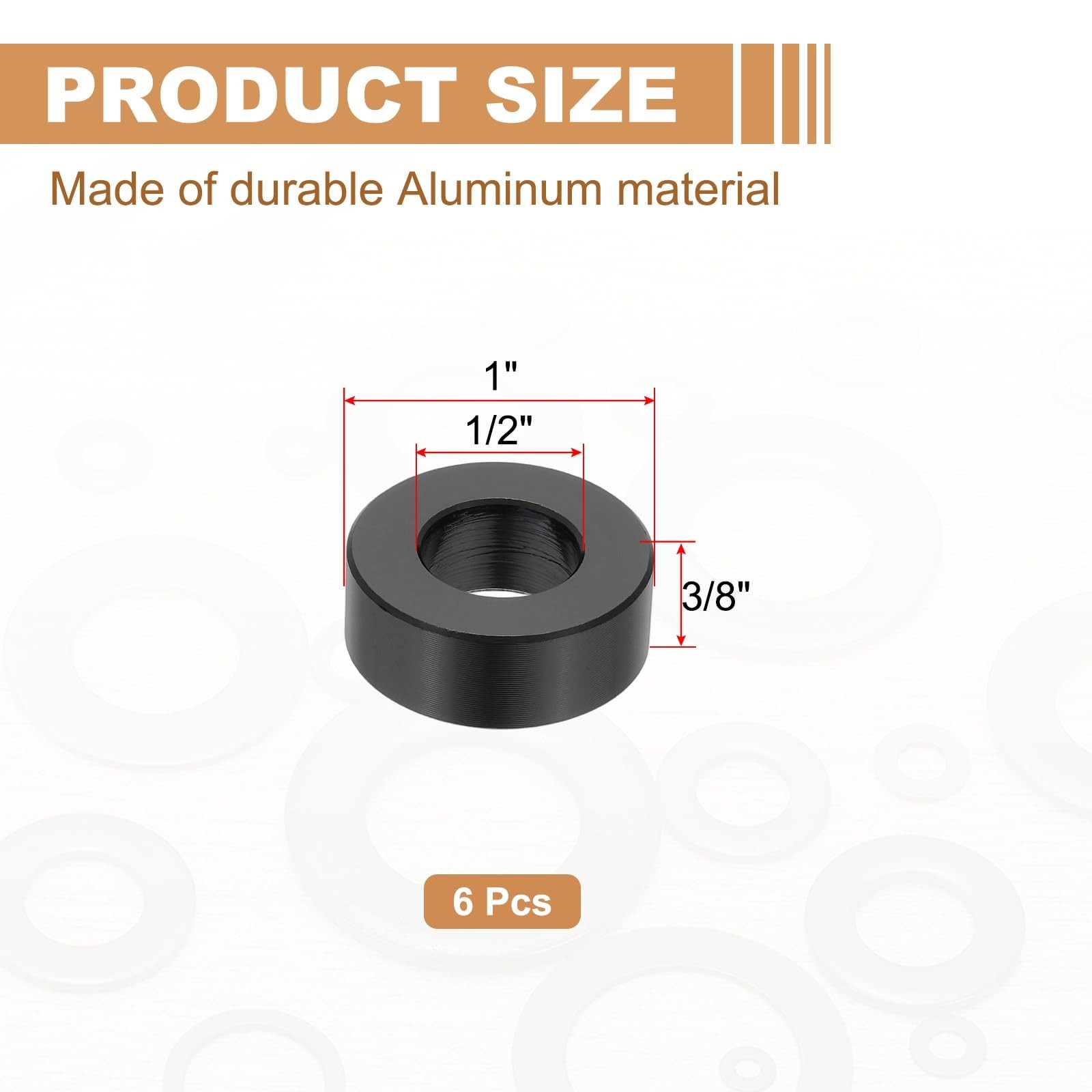 PATIKIL 6PCS Aluminum Spacers, 1/2 x 1 Metal Spacers 3/8 3/8, Black