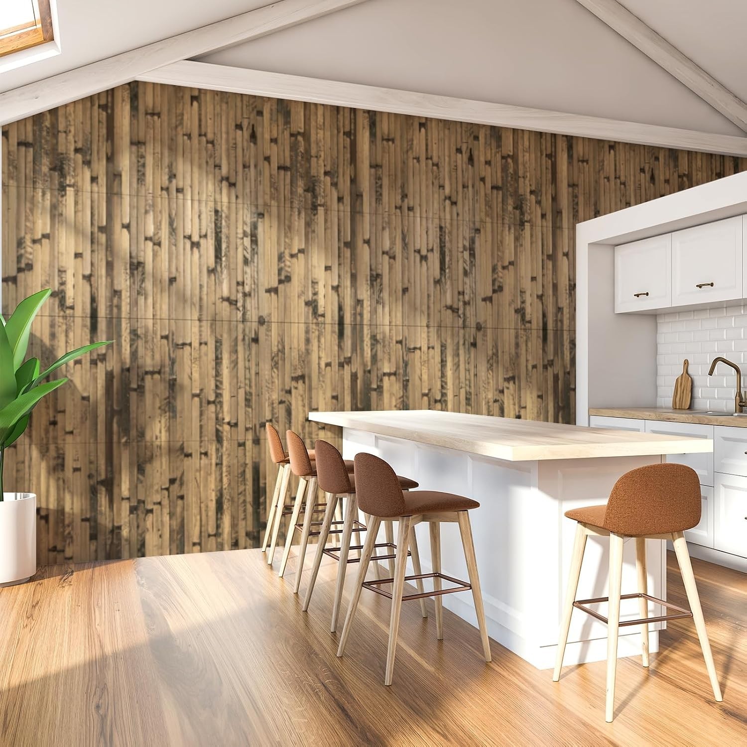 Natural Bamboo Wall Panel for Interior Wall Decor, Renewable Pole Wrap Wainsc…