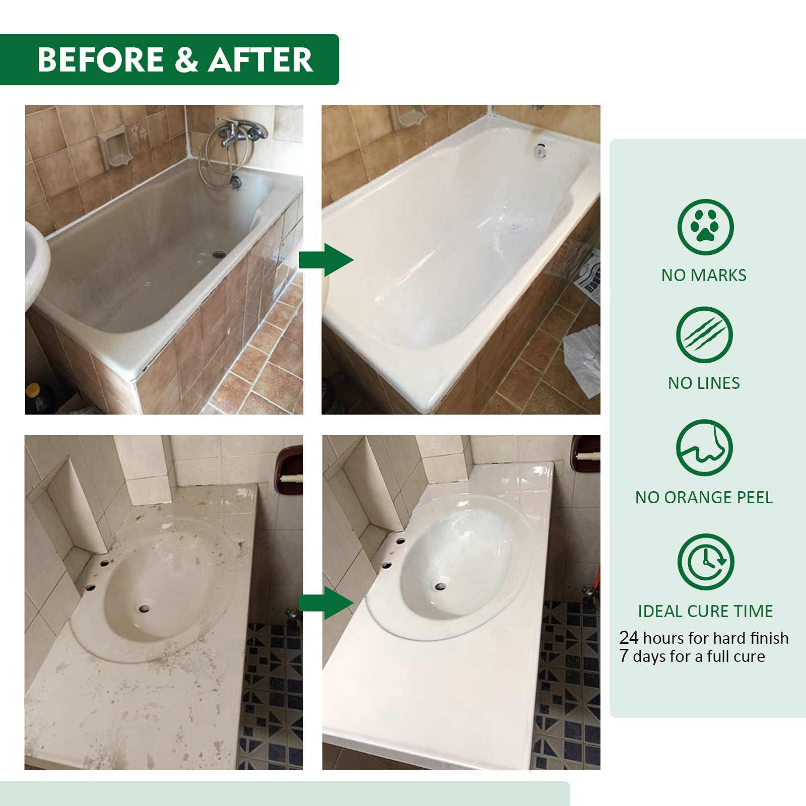 Tub and Tile Refinishing Kit White, Without Tools, 500g/17 oz Emulsion and 10…