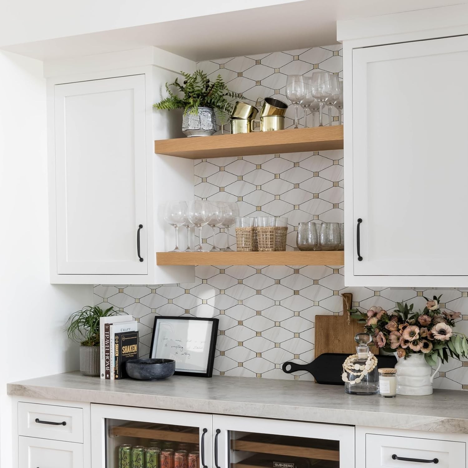 1 Sheet or10 Sheets Peel and Stick Backsplash, Polished Dolomite PVC Mixed Metal