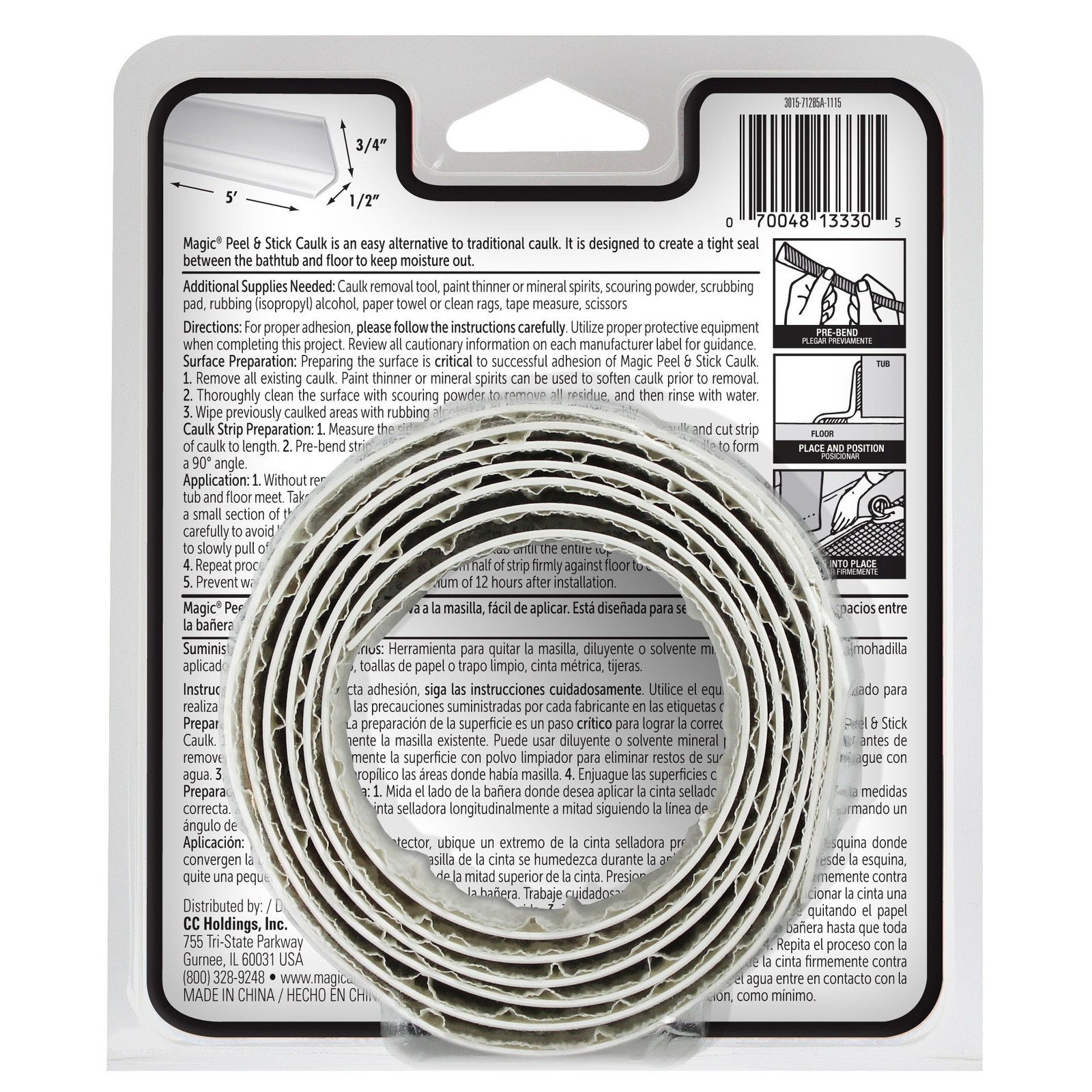 Tub/Floor Peel and Stick Caulk, 1-1/4″ x 5′ (3.1cm * 1.5m), (1 Count (Pack of…
