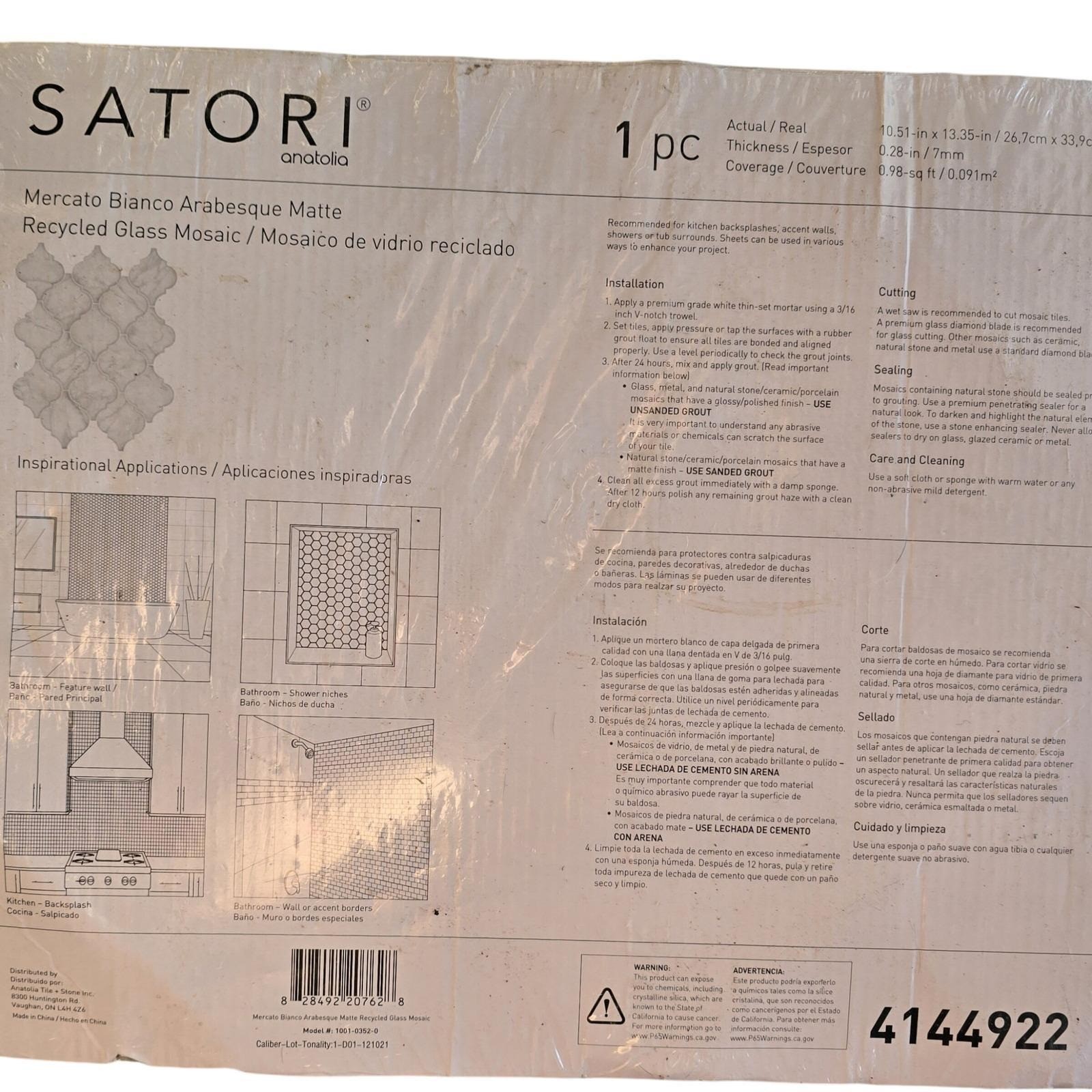 Satori Anatolia Recycled Glass Mosaic Arabesque Matte Tile Mercato Bianco