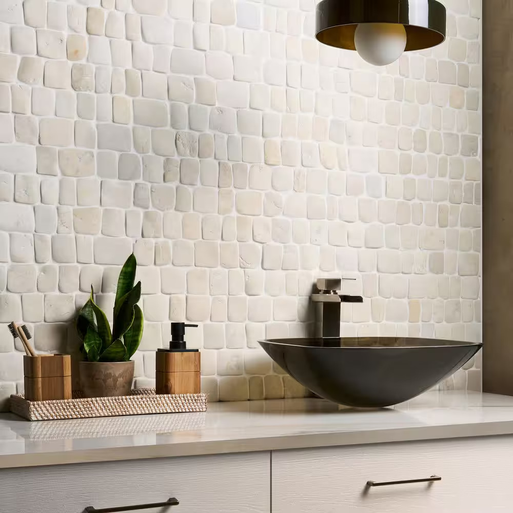 Countryside Pathway Lovina White 11.81 In. X 11.81 In. Natural Stone Mosaic Wall