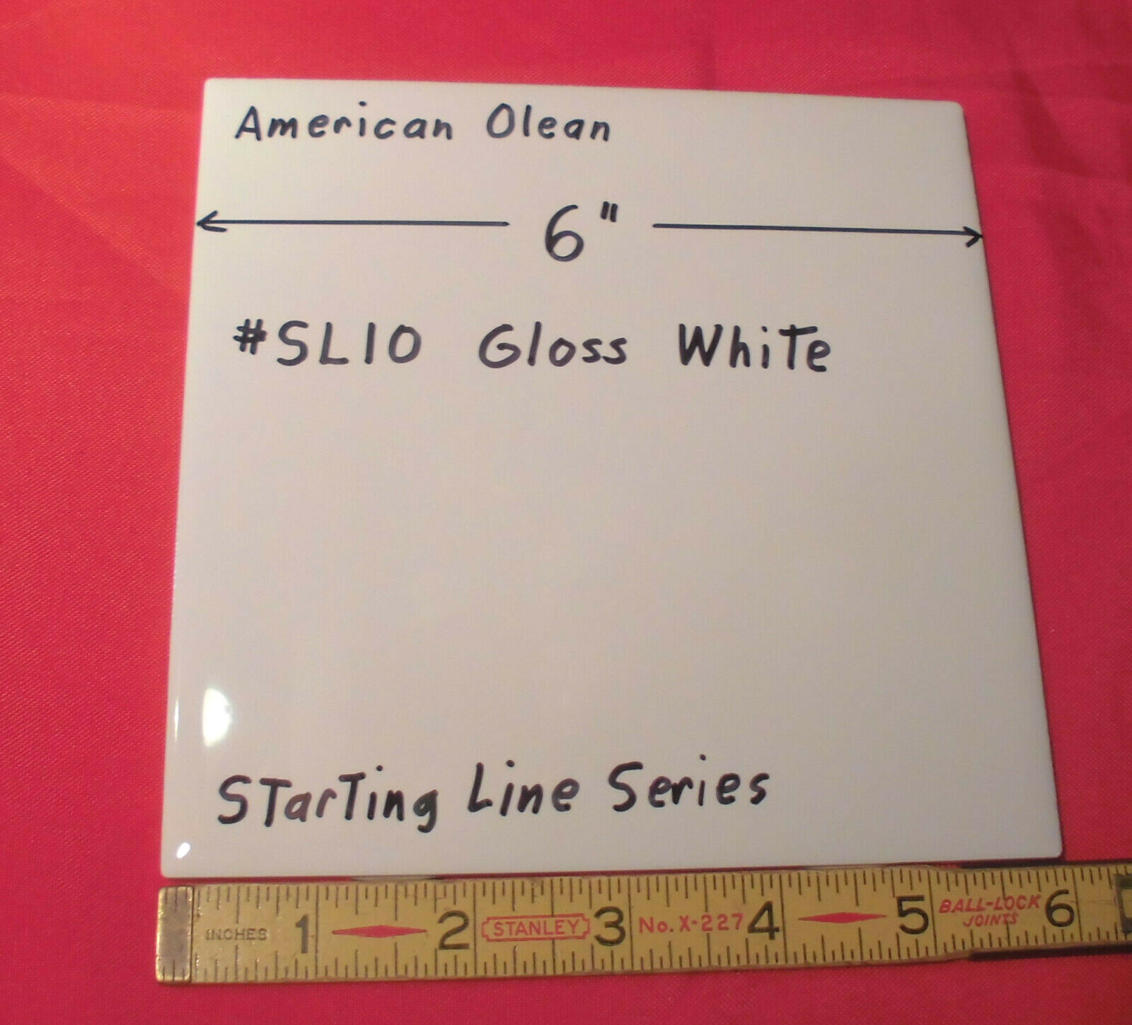 1 pc. *Gloss White #SL10* Ceramic Tile; 6″ X 6″ American Olean “Starting Line”
