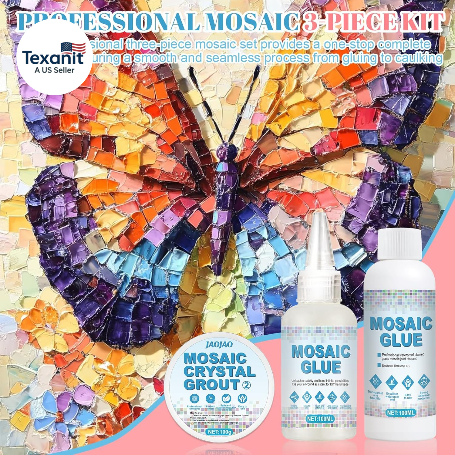 Mosaic Kit, Mosaic Grout, Glue and Seam Sealant Agent Waterproof Strong Adhesive