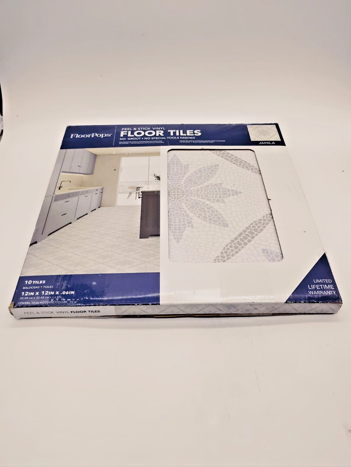 FloorPops Jamila Grey Peel & Stick Floor Tiles 12×12 Medallion Vinyl 10 Pack