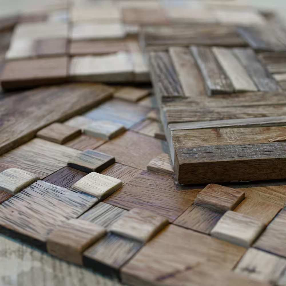 11-7/8 In. X 11-7/8 In. X 1/2 In. Authentic Boat Wood Mosaic Wall Tile Natural (