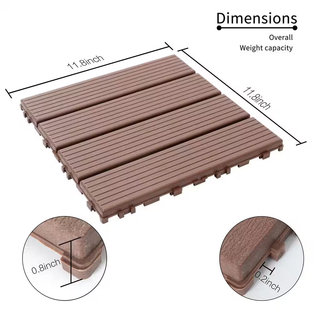 11.8 In. X 11.8 In. Patio Outdoor Flooring Waterproof Plastic Interlocking Deck