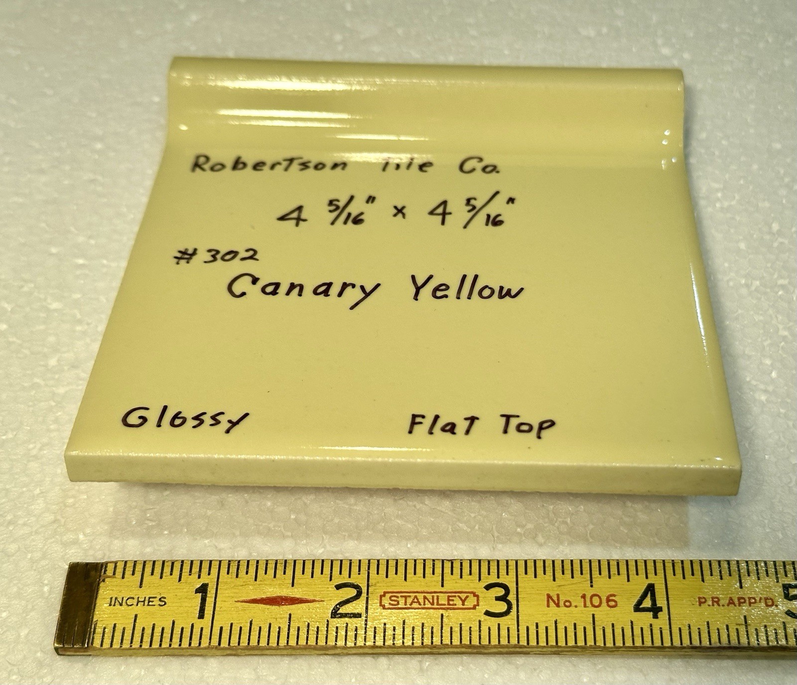1 pc. Canary Yellow: Gloss Cove-Base Ceramic Tile 4-5/16″ Made in USA, New