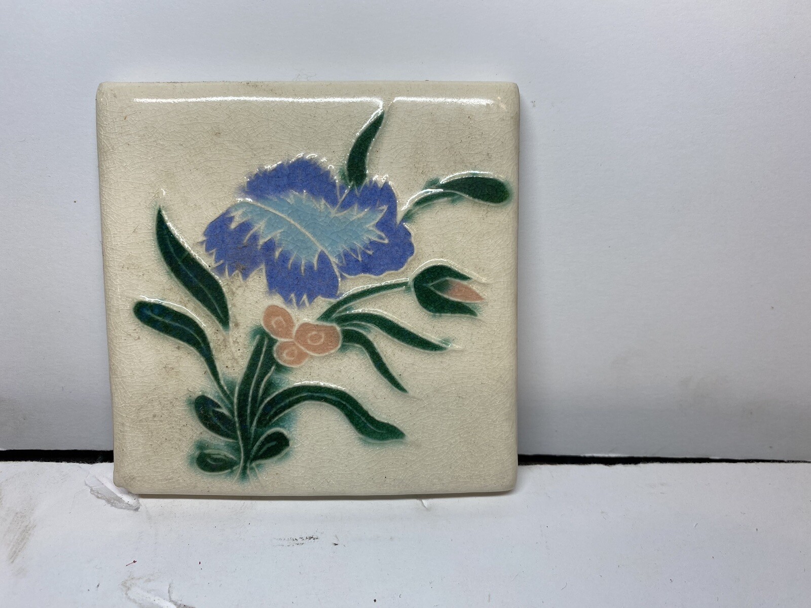 Vintage Ceramic Porcelain Kiln Fired Floral 4” Tile
