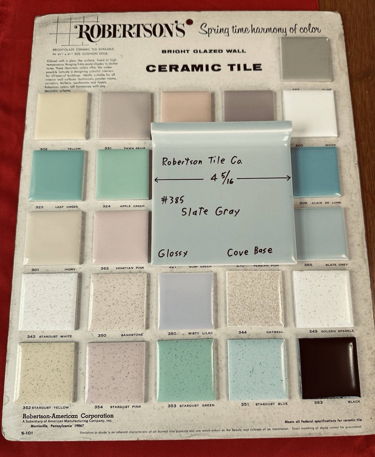 1 pc. Slate Gray: 4-5/16″ Glossy Ceramic Cove-Base Tile by Robertson Co. #385