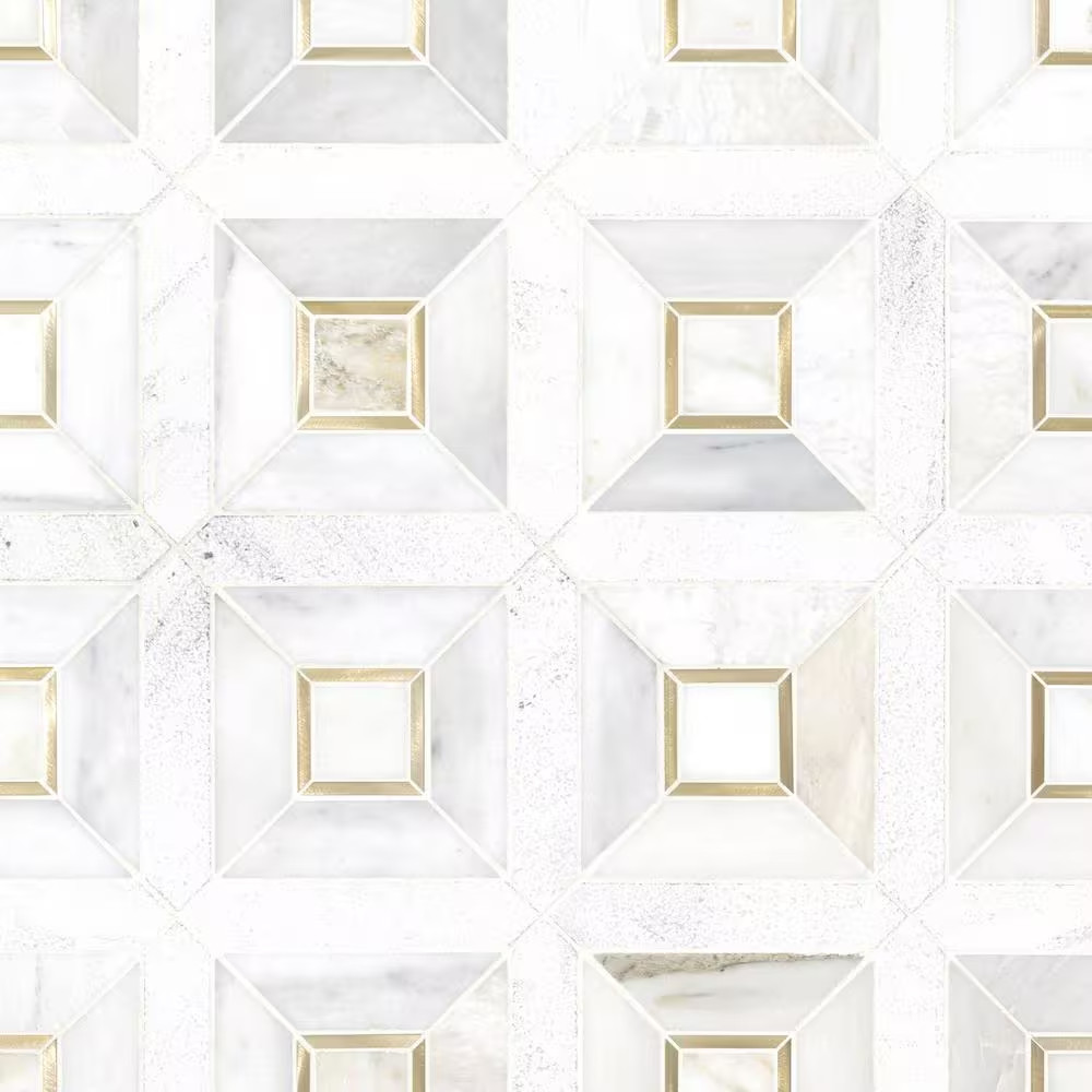 Verona Gold 12 In. X 12 In. Marble/Metal Mesh-Mounted Mosaic Floor and Wall Tile