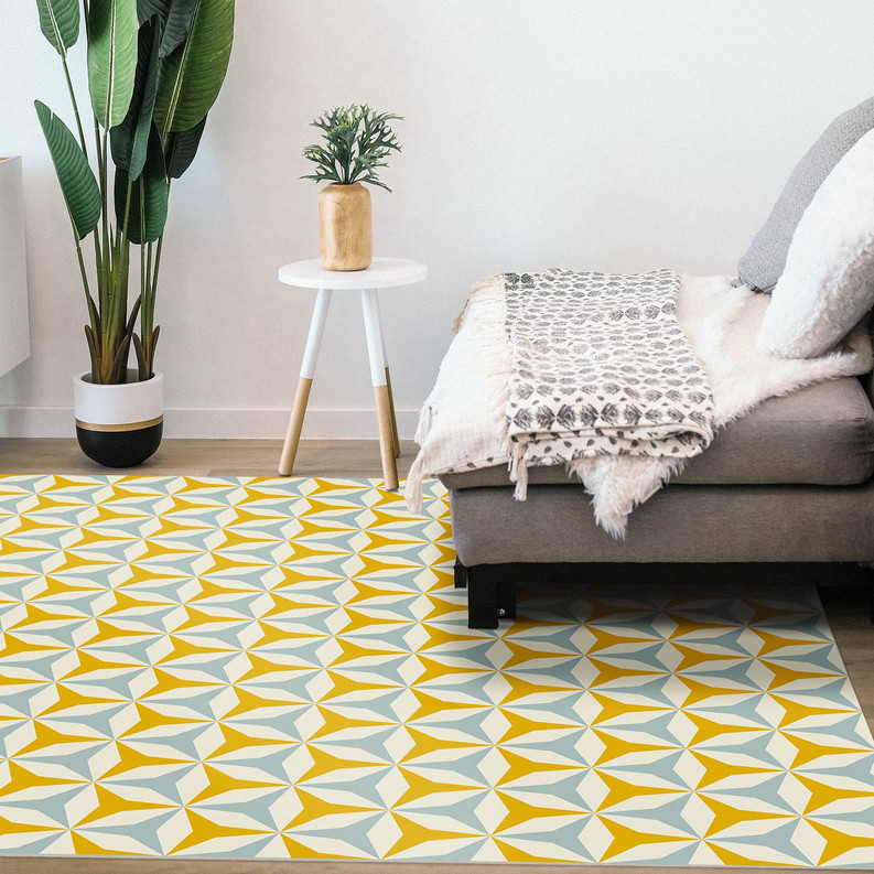 Origami Indoor/Outdoor Floor Covering Yellow, Blue 30″ x 96″ Runner