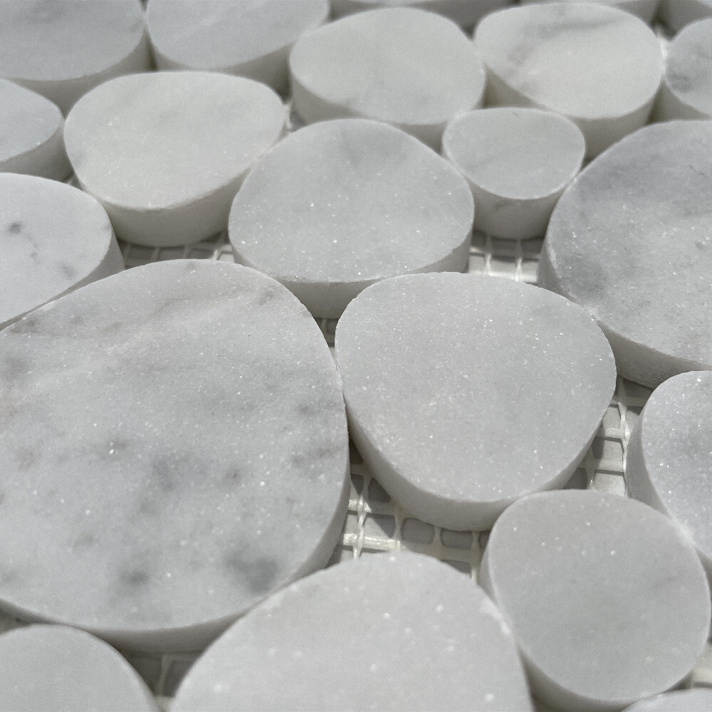 C9AXH White Carrara Venato Carrera Marble Heart Bubble Mosaic Tile Honed