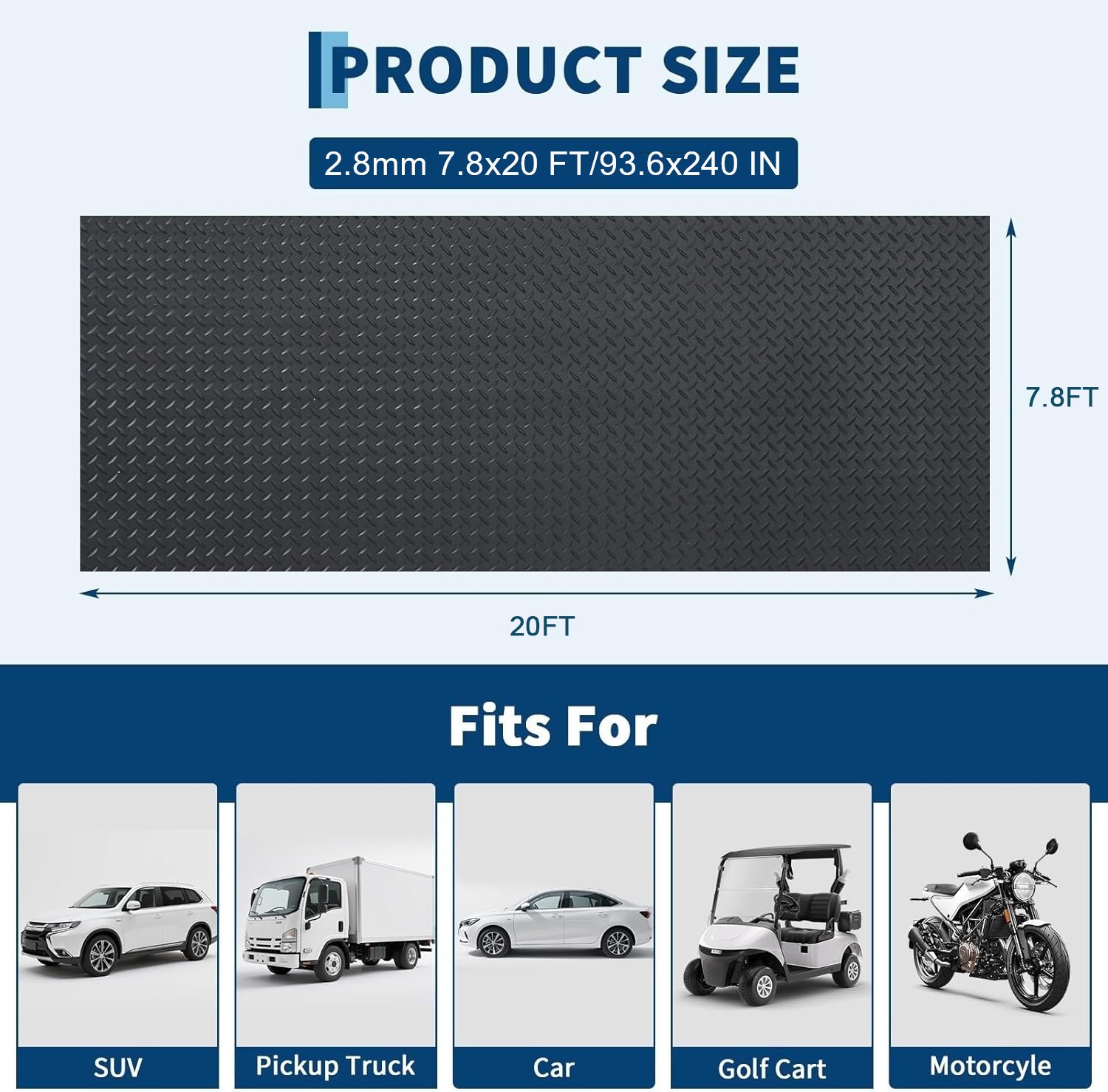 7.8×20 Ft Garage Flooring Mat Roll Trailer Floor Covering Flooring Anti-Slip Mat