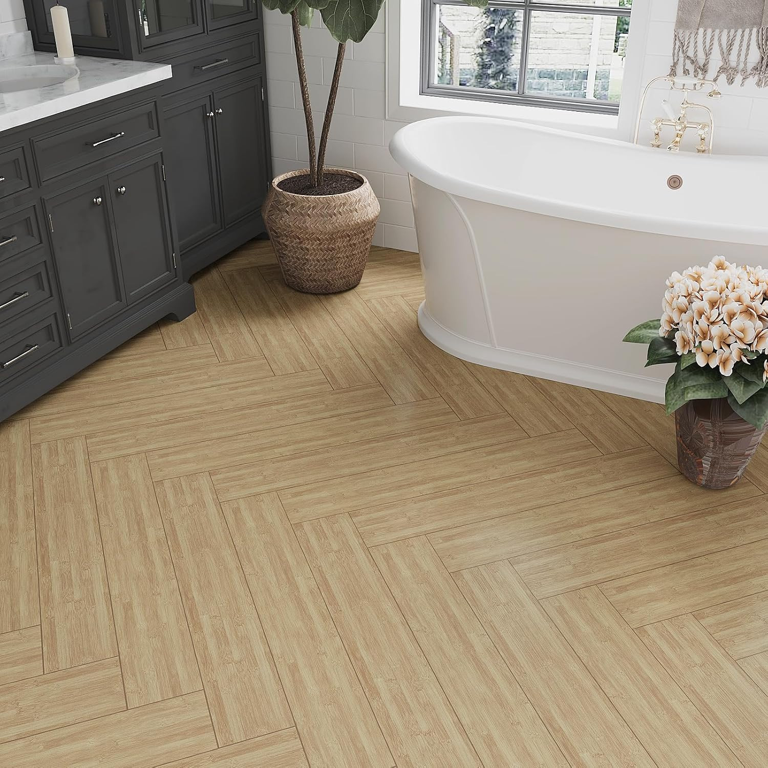 Natural Bamboo Peel and Stick Flooring Waterproof Vinyl Plank Flooring 16-Pack 2