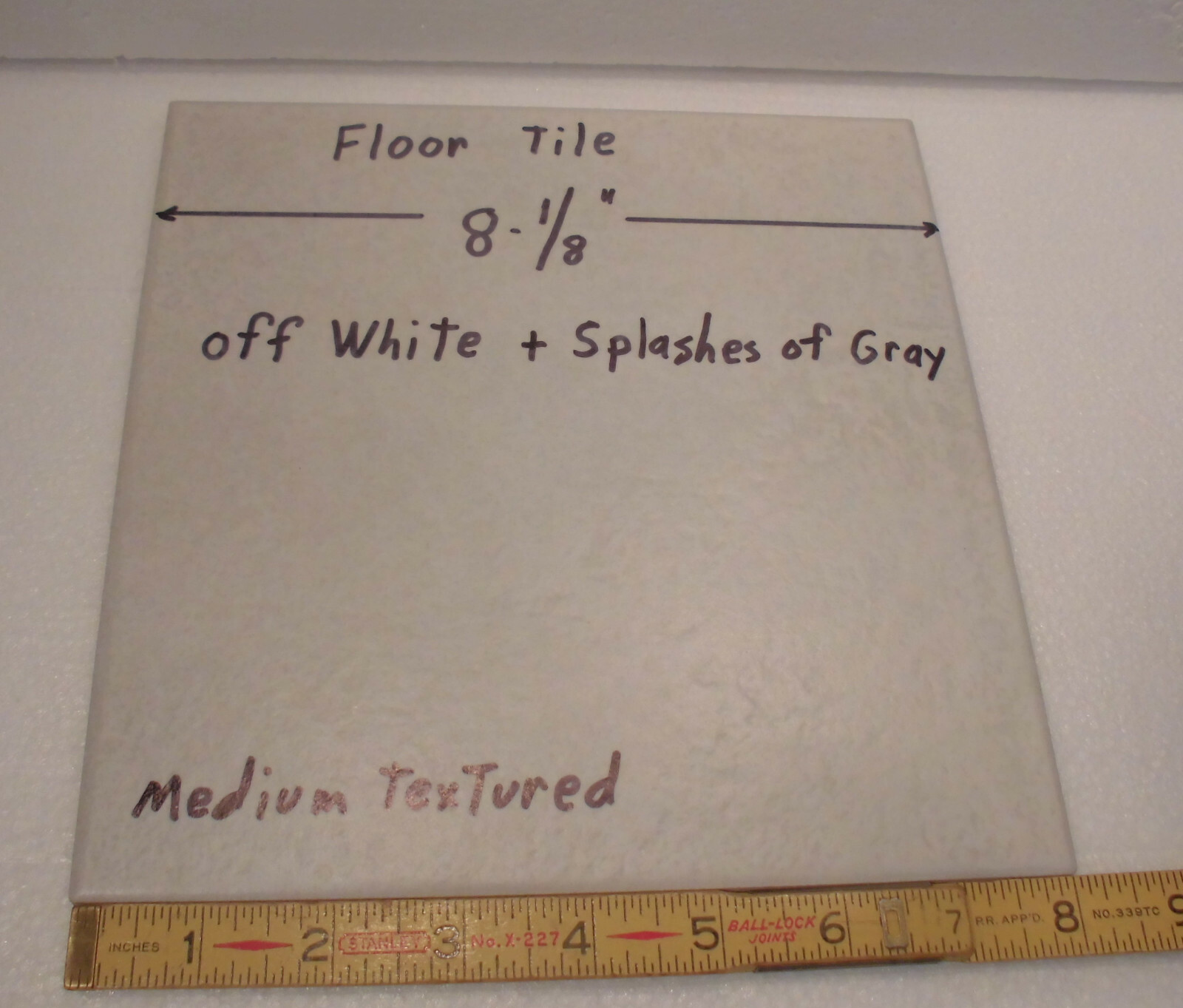 1 pc. Ceramic 8″ Floor Tile: Off-white with Mixed Grays, Medium Textured, New