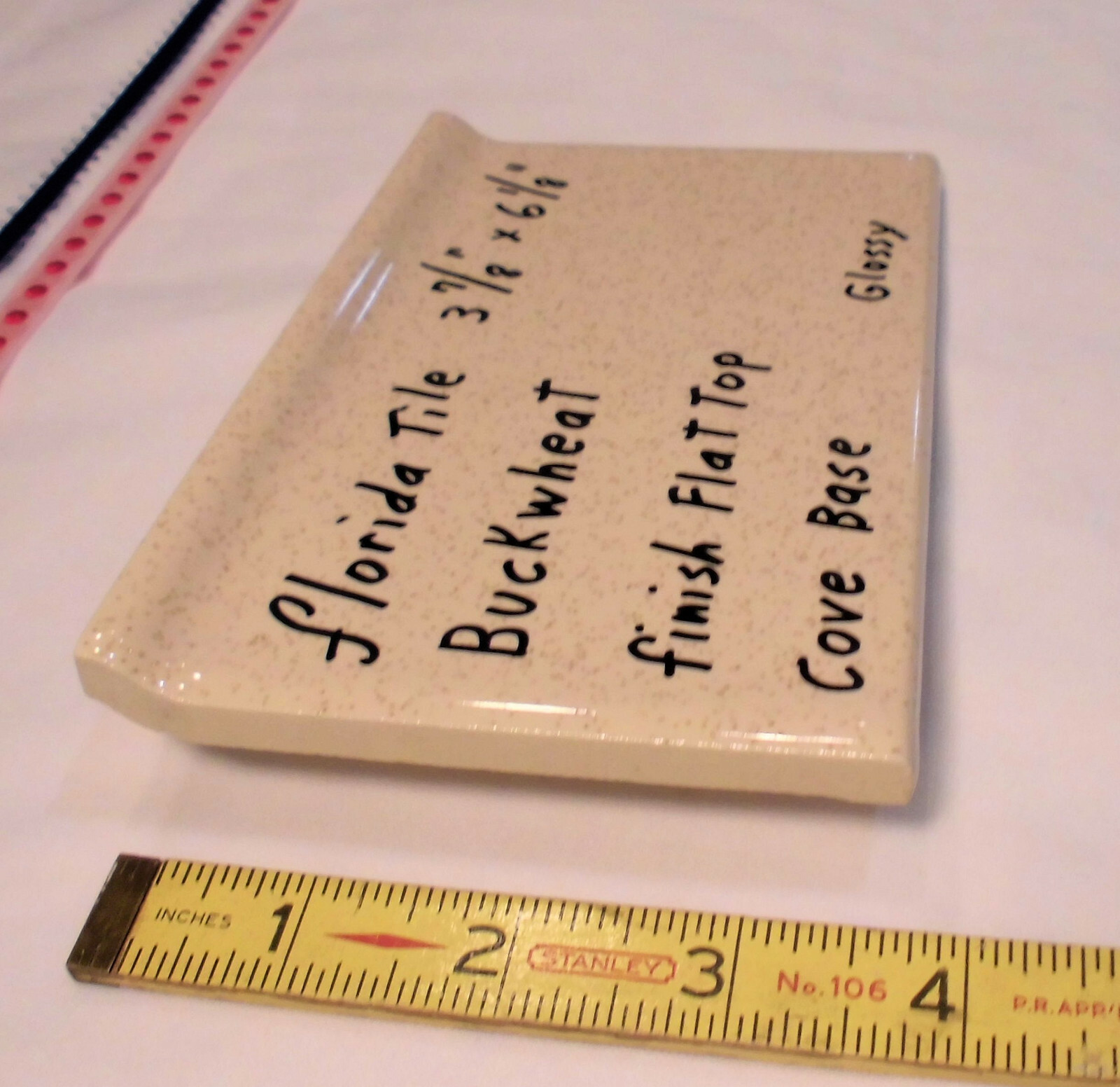 1 pc. Buckwheat 4” X 6” Glossy Ceramic Cove Base Tile by florida Co. Flat Top