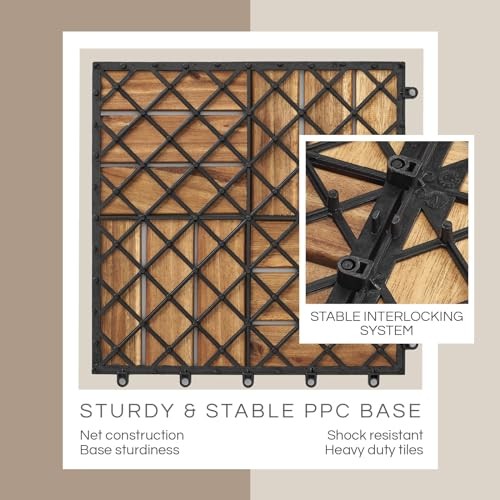 Acacia Wood Interlocking Deck Tiles (12″ 10 Pcs – 10 Square Ft Golden Teak 12S