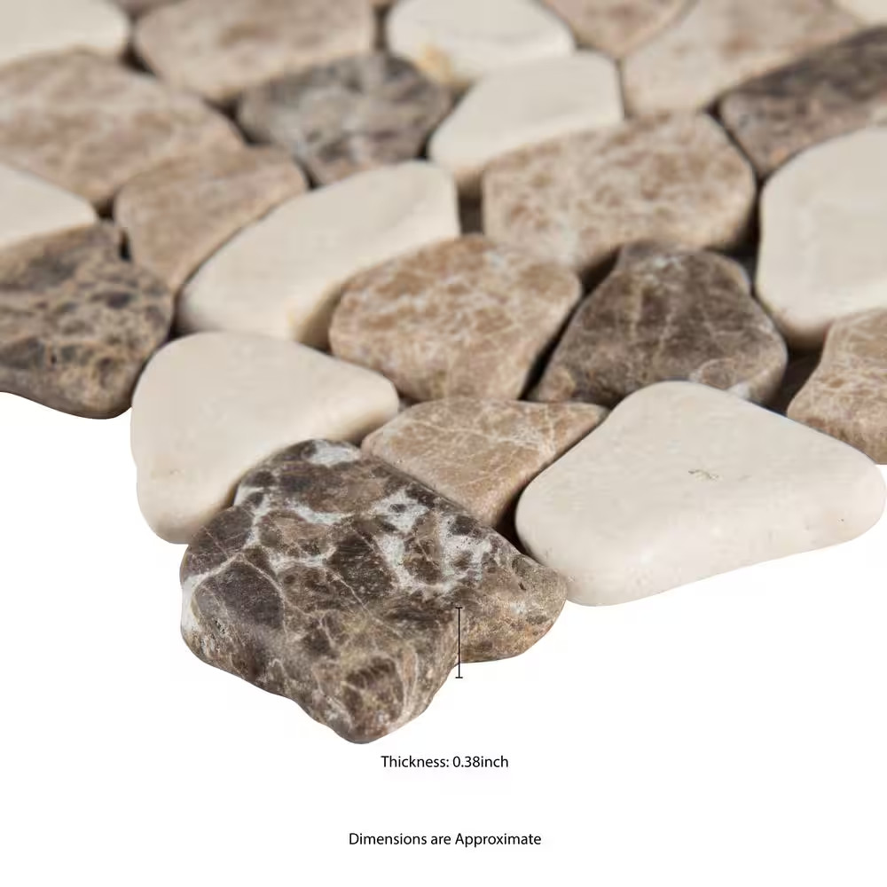 Mix Marble Pebbles 12 In. X 12 In. X 0.38 In. Tumbled Marble Mesh-Mounted Mosaic