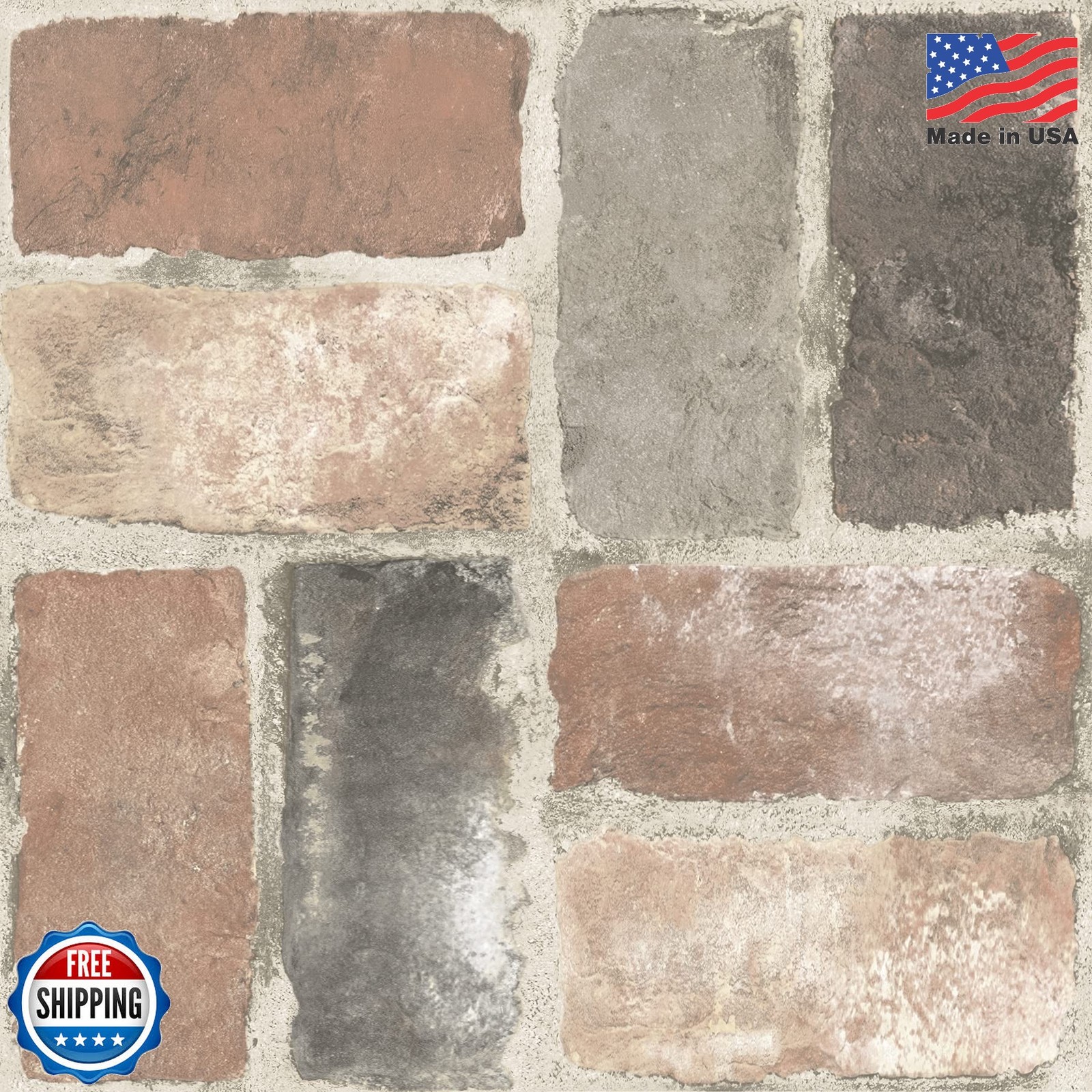 FloorPops Harvard Brick Red Peel & Stick Floor Tiles