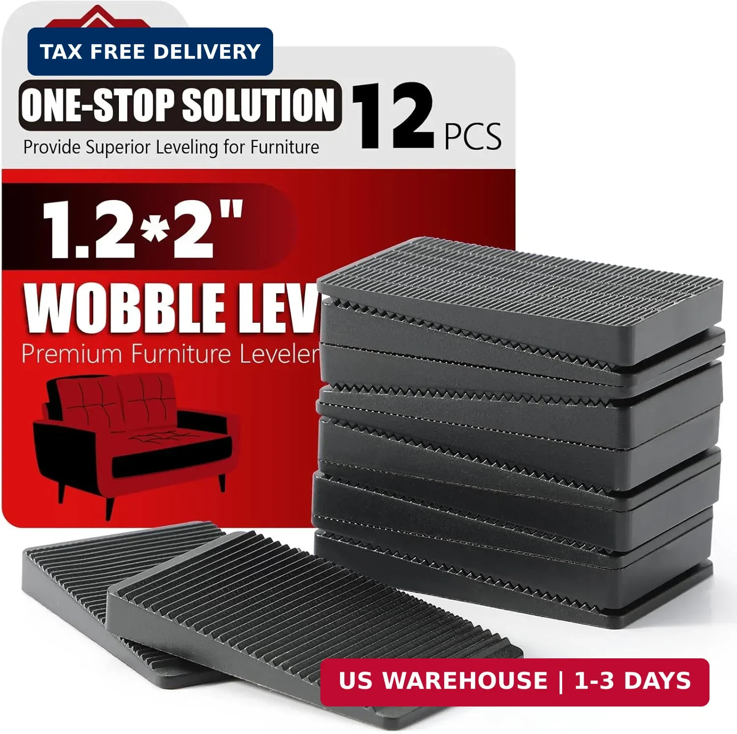 Furniture Leveler 12pcs Kit Size Variety | Multi-Purpose Rubber Shim for Levelin