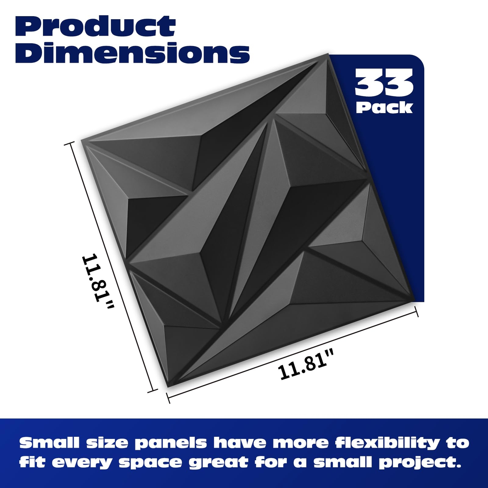 3D Wall Panels Diamond Textured PVC for Interior Decor Black 12″x12″ 33 Pack